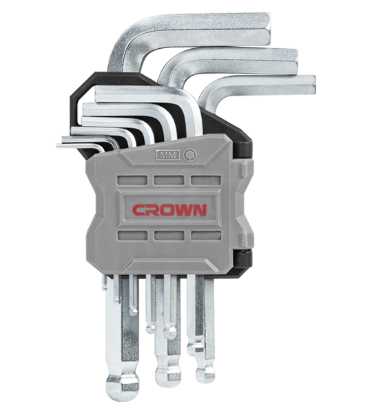 CROWN Professional 9pcs Hex key set ball head ( Short | Long | Extra Long ), Ball head, CR-V, Ball head; CPHOK-BMAX09