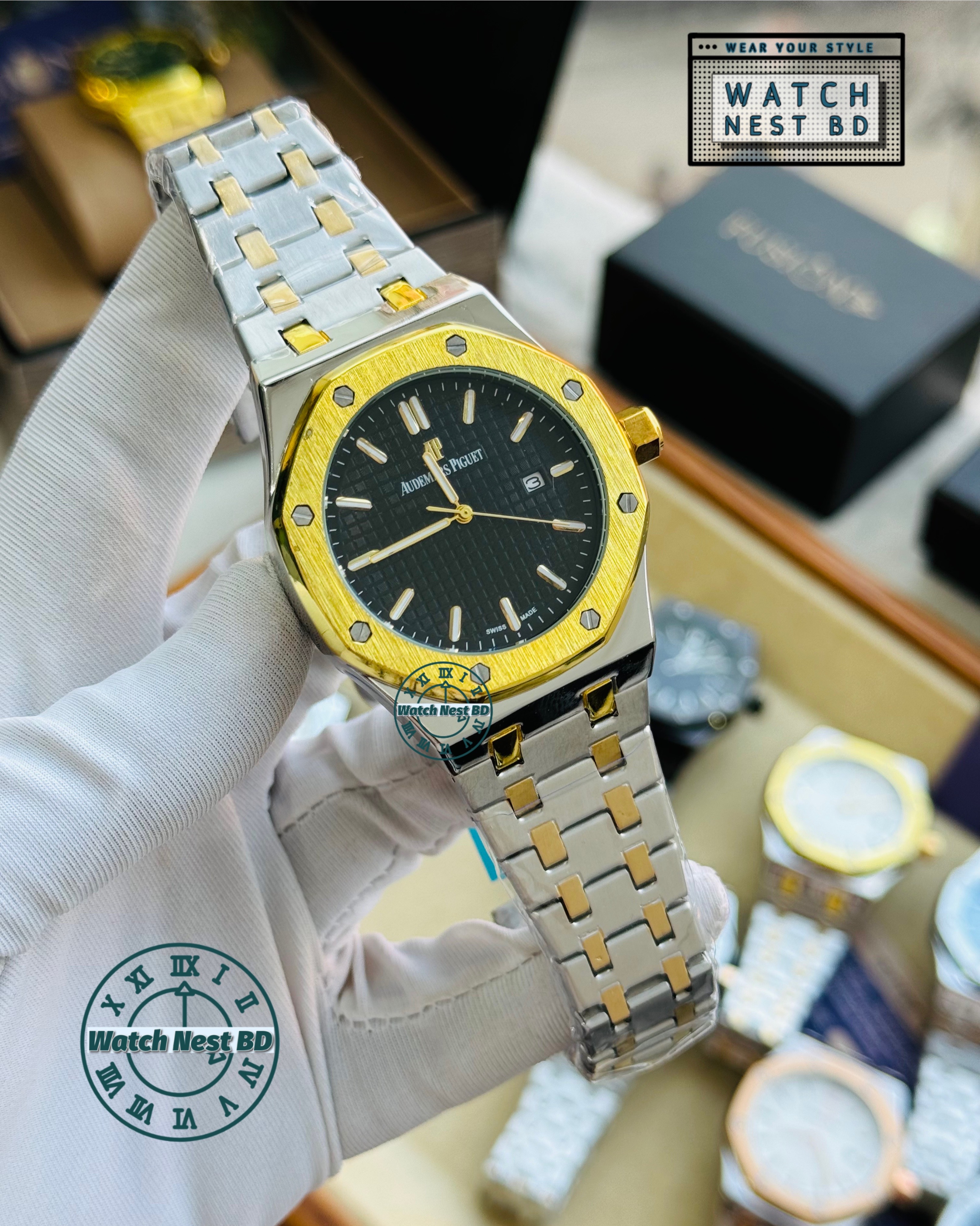 Audemars Piguet AP Dual Tone Golden Black Quartz Movement Sqr Watch (AA Grade)_img_0