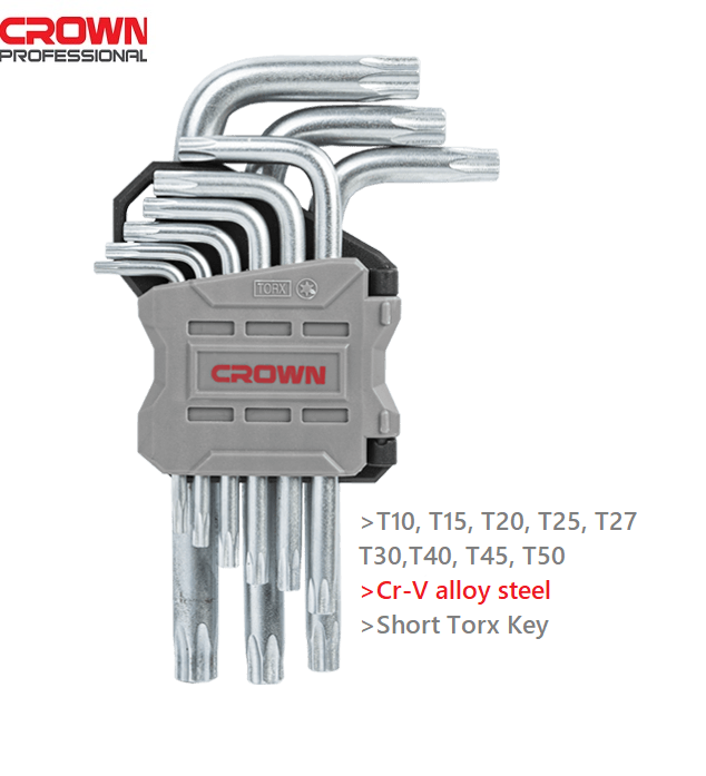 CROWN Professional 9pcs Short Torx Key Set ( Short | Long | Extra Long ), CR-V, Torx; CPHOK-TMAX09