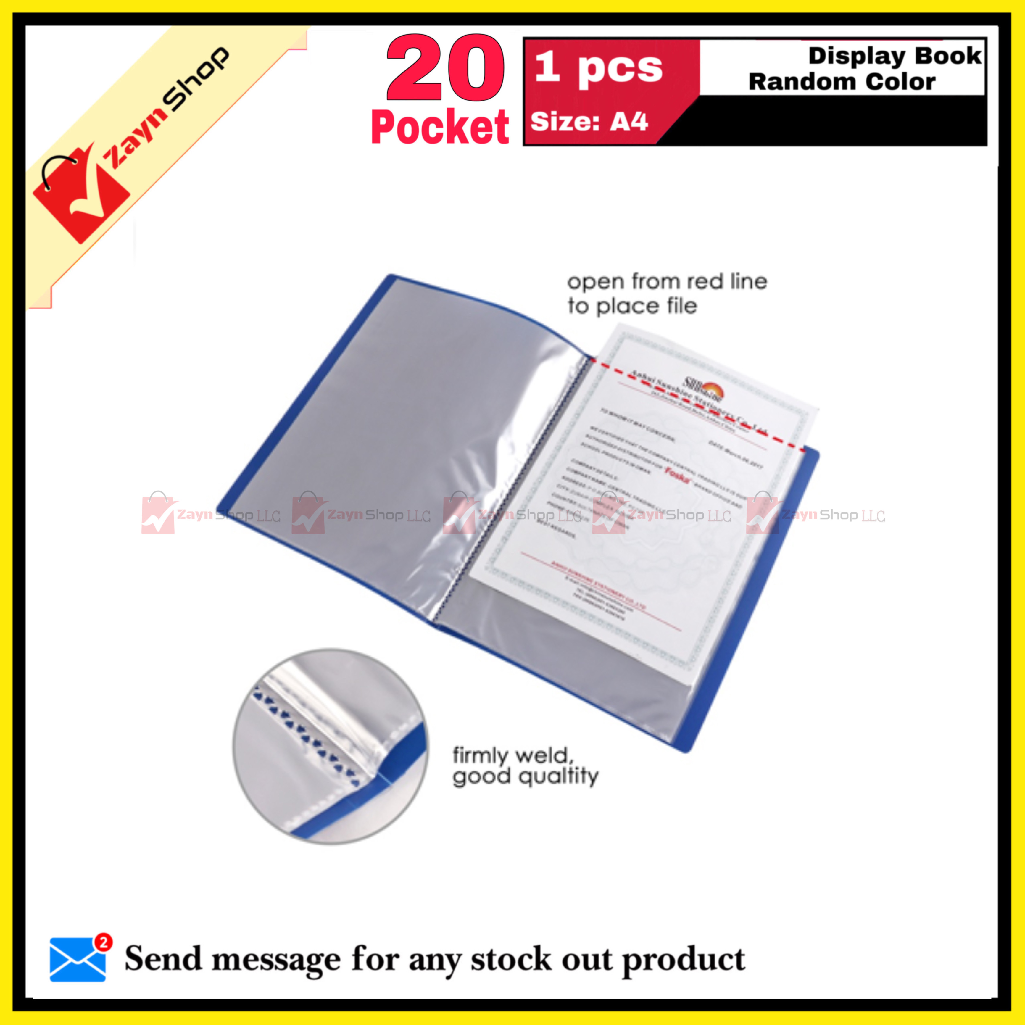 Display Book 20 Pocket Thin Plastic File Folder Display Presentation Book, A4 Size Random Color 1pcs - Innovative Design - Organize with Style_img_1