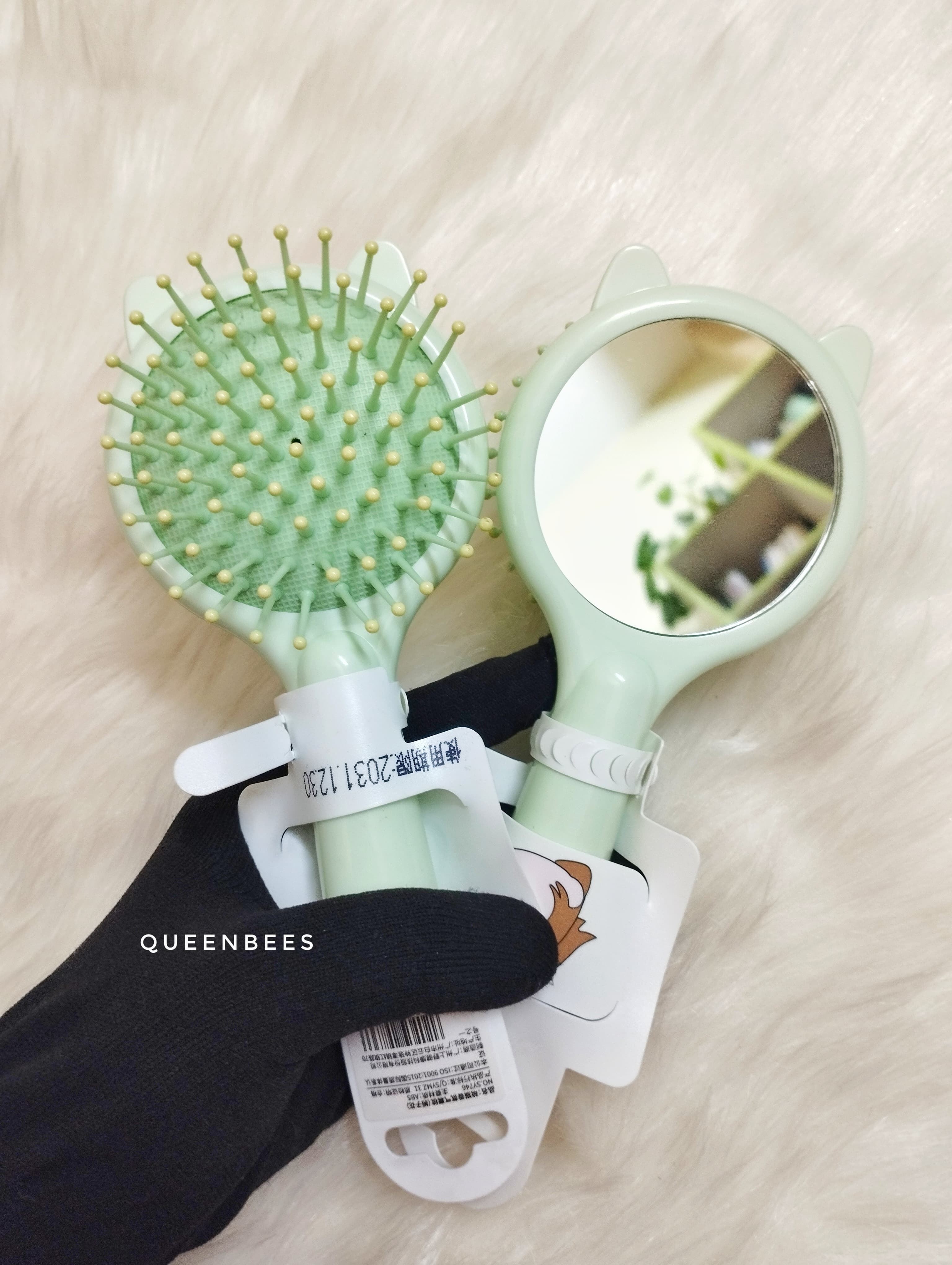 Kitty Mirror Hair Brush (green)
