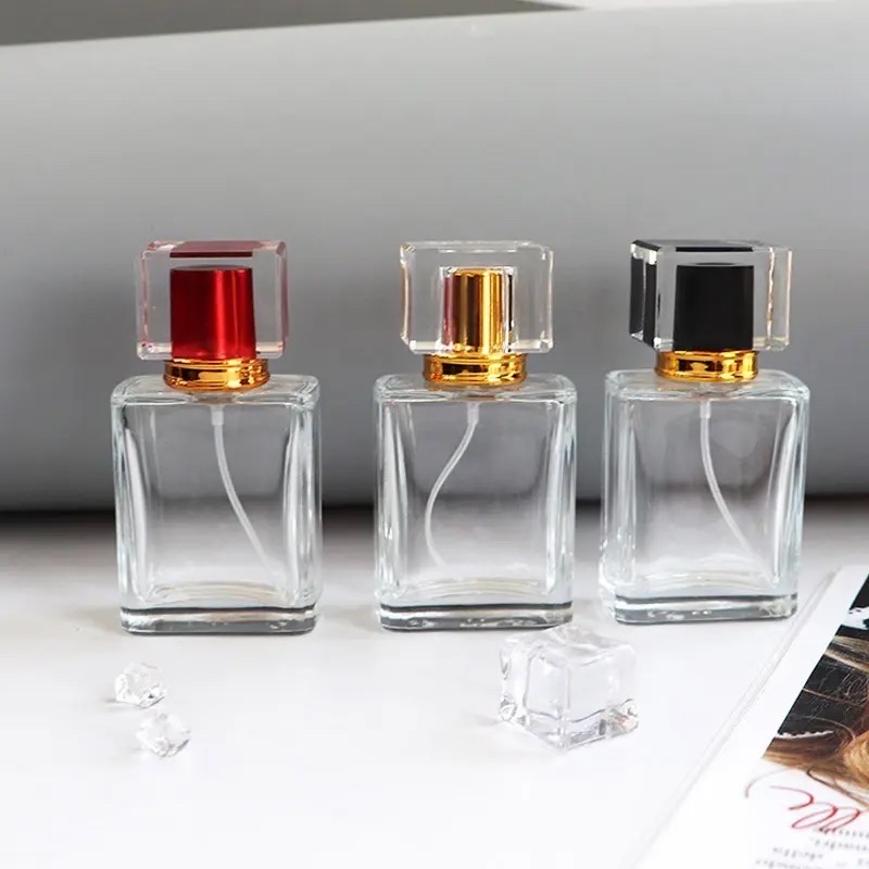 Empty Perfume Atomizer Refillable  Glass Spray 30ml Bottle Frosted Square shape color cap 1 pcs_img_0