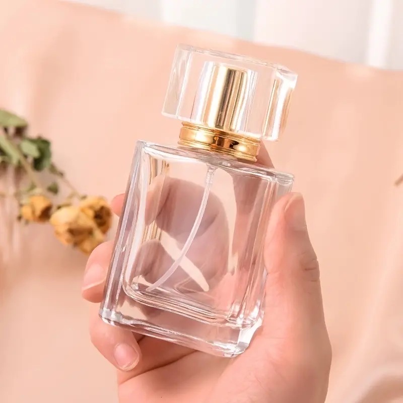 Empty Perfume Atomizer Refillable  Glass Spray 30ml Bottle Frosted Square shape color cap 1 pcs_img_1