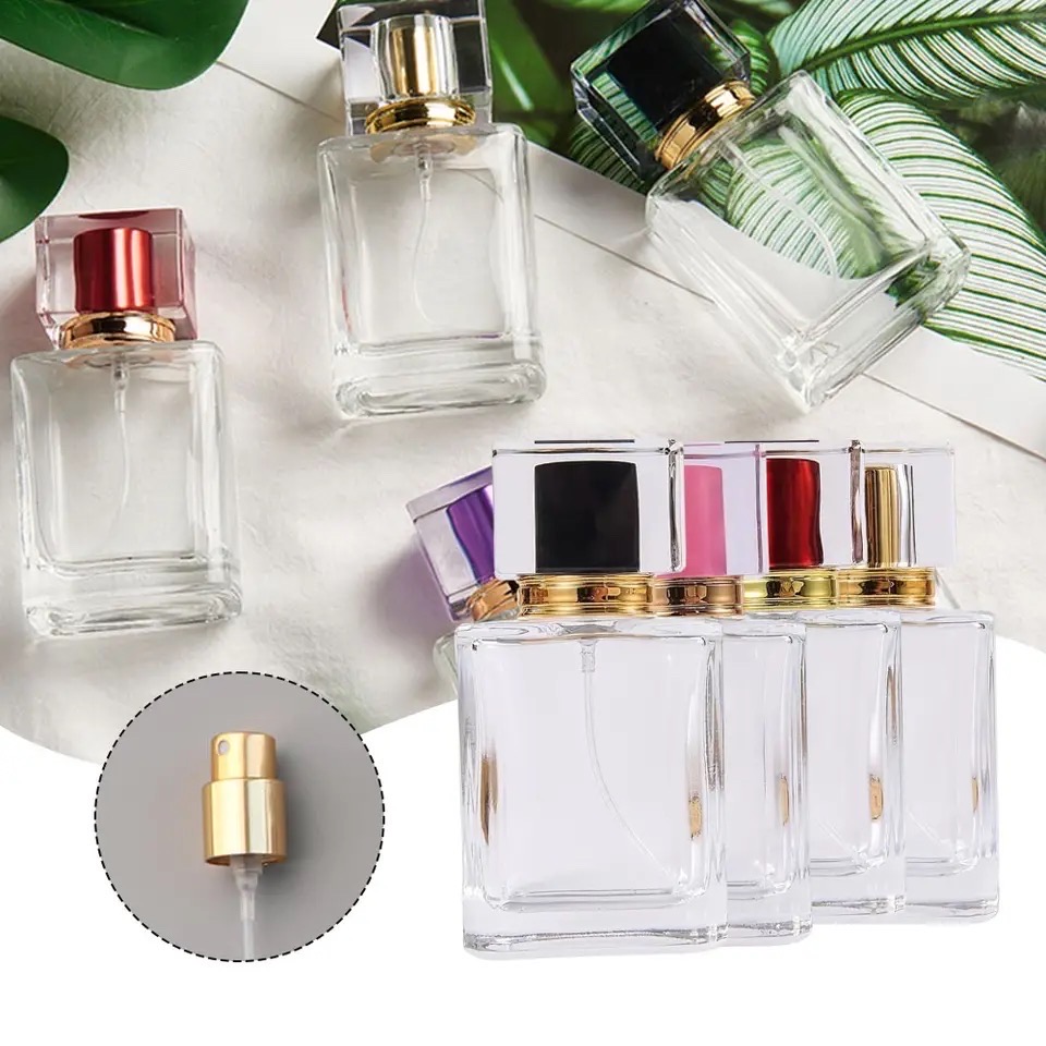 Empty Perfume Atomizer Refillable  Glass Spray 30ml Bottle Frosted Square shape color cap 1 pcs_img_2