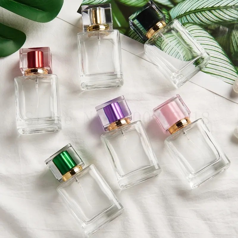 Empty Perfume Atomizer Refillable  Glass Spray 30ml Bottle Frosted Square shape color cap 1 pcs_img_4
