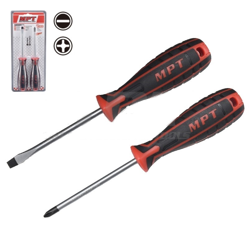 MPT 2pcs Screwdriver Set, Non-Slip, Magnetic Tip, CR-V, Phillips & Slotted; MHA01002
