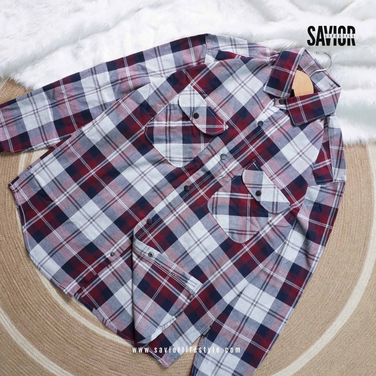 Red-Navy-White Double Pocket Check Shirt_img_0