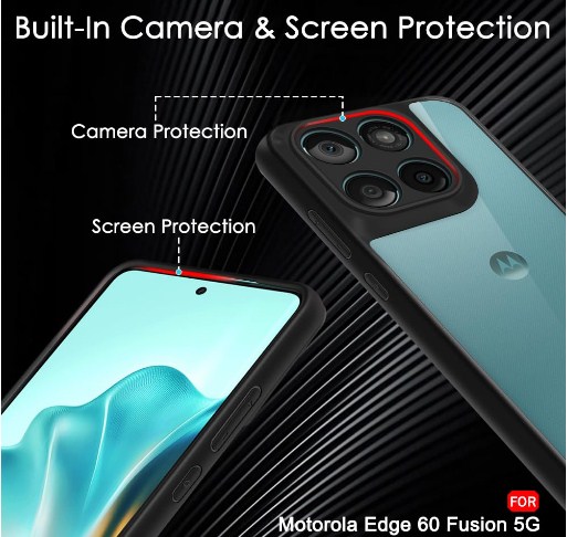 Motorola Moto Edge 60 Fusion 5G | Hard Back Cover Case for Motorola Moto Edge 60 Fusion 5G (PC & TPU, Transparent Clear Back, Black Sides)_img_2