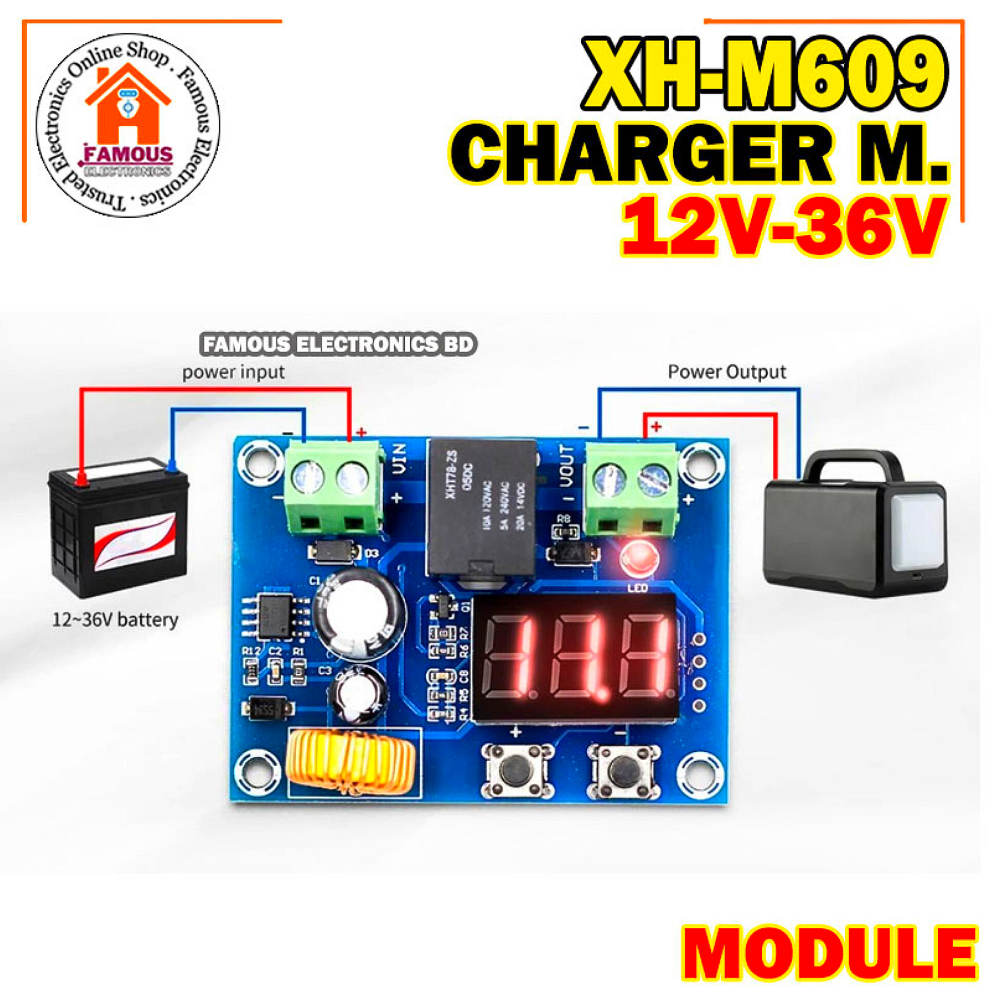 XH-M609 DC 12V-36V Charger Module Voltage OverDischarge Protection Precise Undervoltage Protection Module Board_img_3