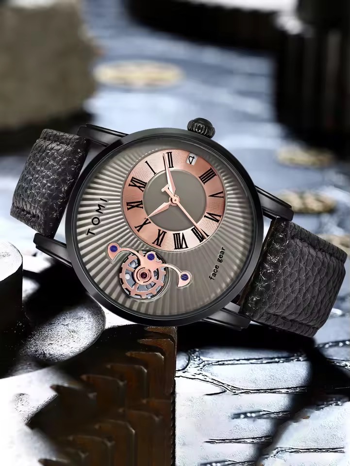 TOMI T-104 Face Gear Dual Strap Leather Belt Watch (Brown-Ash)_img_5