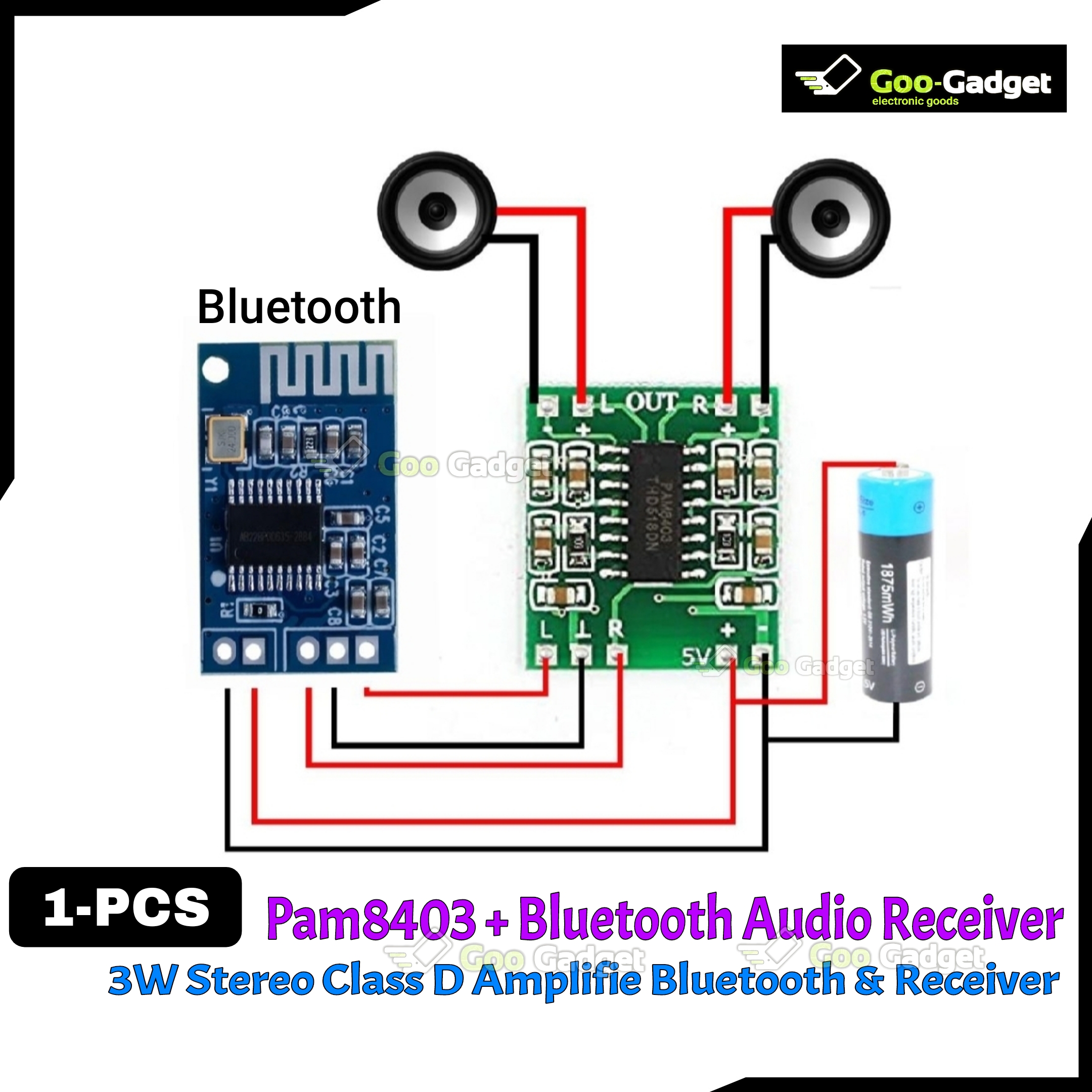 Pam8403 + Bluetooth Audio Receiver Board Combo 3W Stereo Class D Amplifier | Replace TDA2030, Pam8610, XH-M139