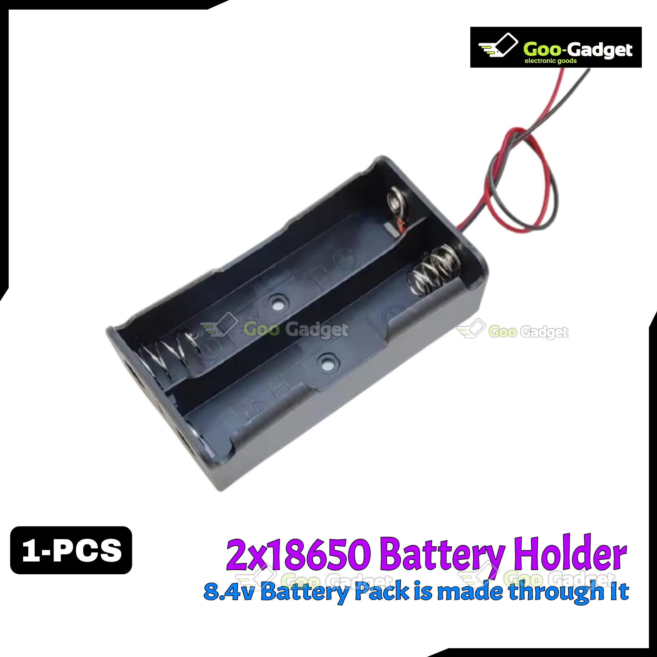 2S 18650 Battery Holder Case | 2 Slot 7.4V Lithium-Ion Battery Box with 6-Inch Wire Leads for DIY Projects