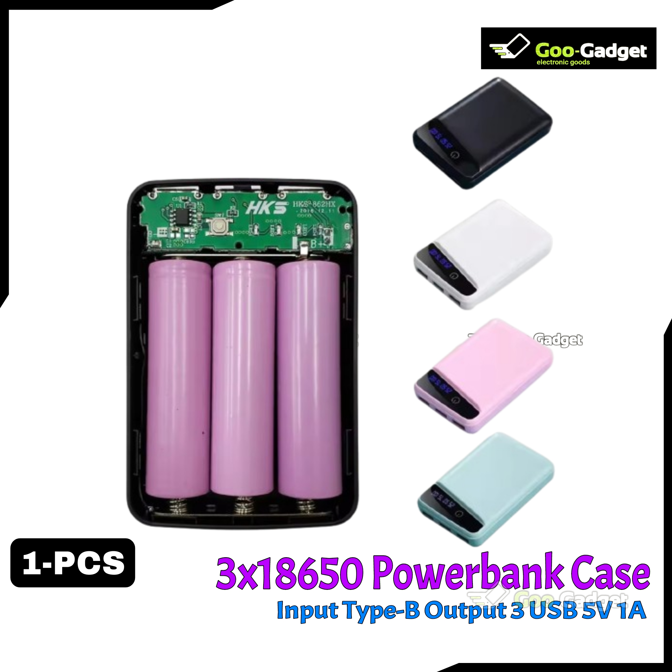 3x18650 Battery Power Bank Case | Rechargeable Battery Holder with 3 USB Ports for Custom Power Projects