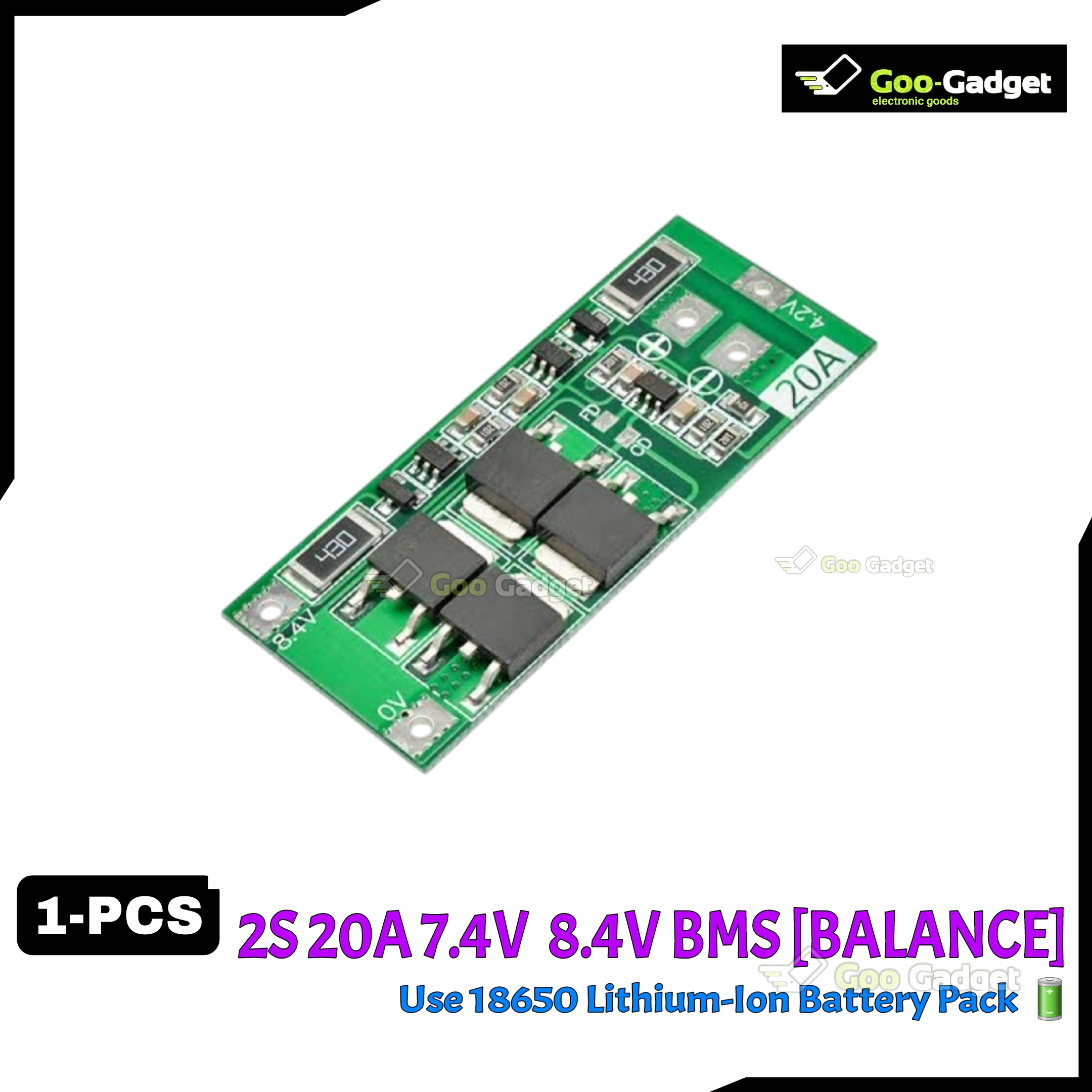 2S 20A BMS Circuit Module | 8.4V Li-Ion Battery Protection Board for 2S Lithium-Ion Battery