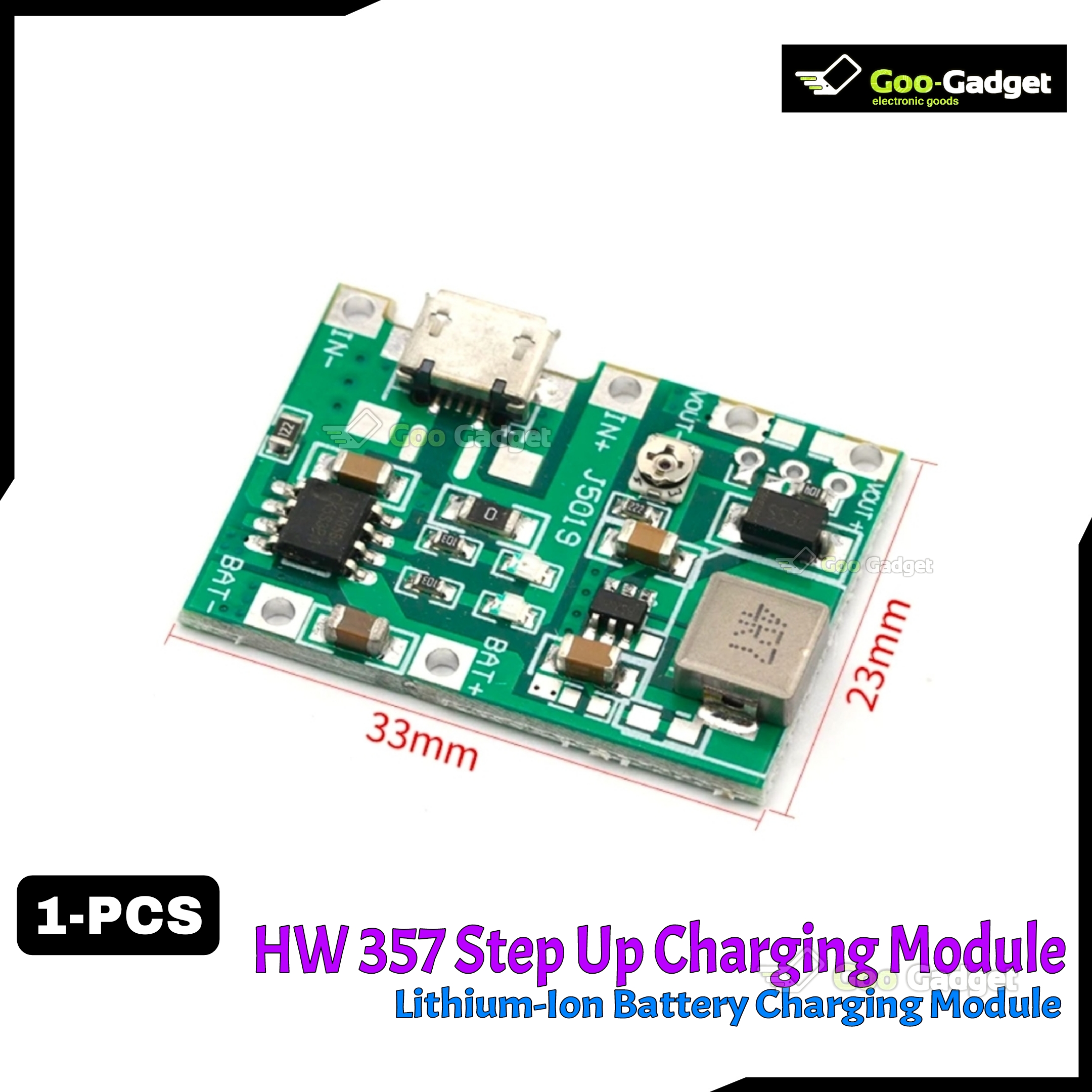 HW 357 Adjustable Step-Up Module (3.7V to 9V/5V, 2A) for 18650 Lithium Battery Charging & Discharge Integrated Module