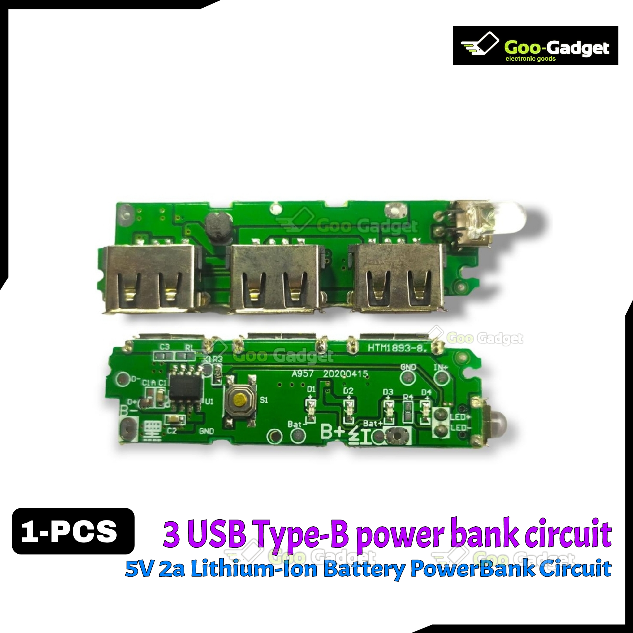 5V 2A - 3 USB Ports High-Speed Charging Circuit for 3.7V 14500 & 18650 Batteries | Lithium Battery Charger Board for DIY Power Banks