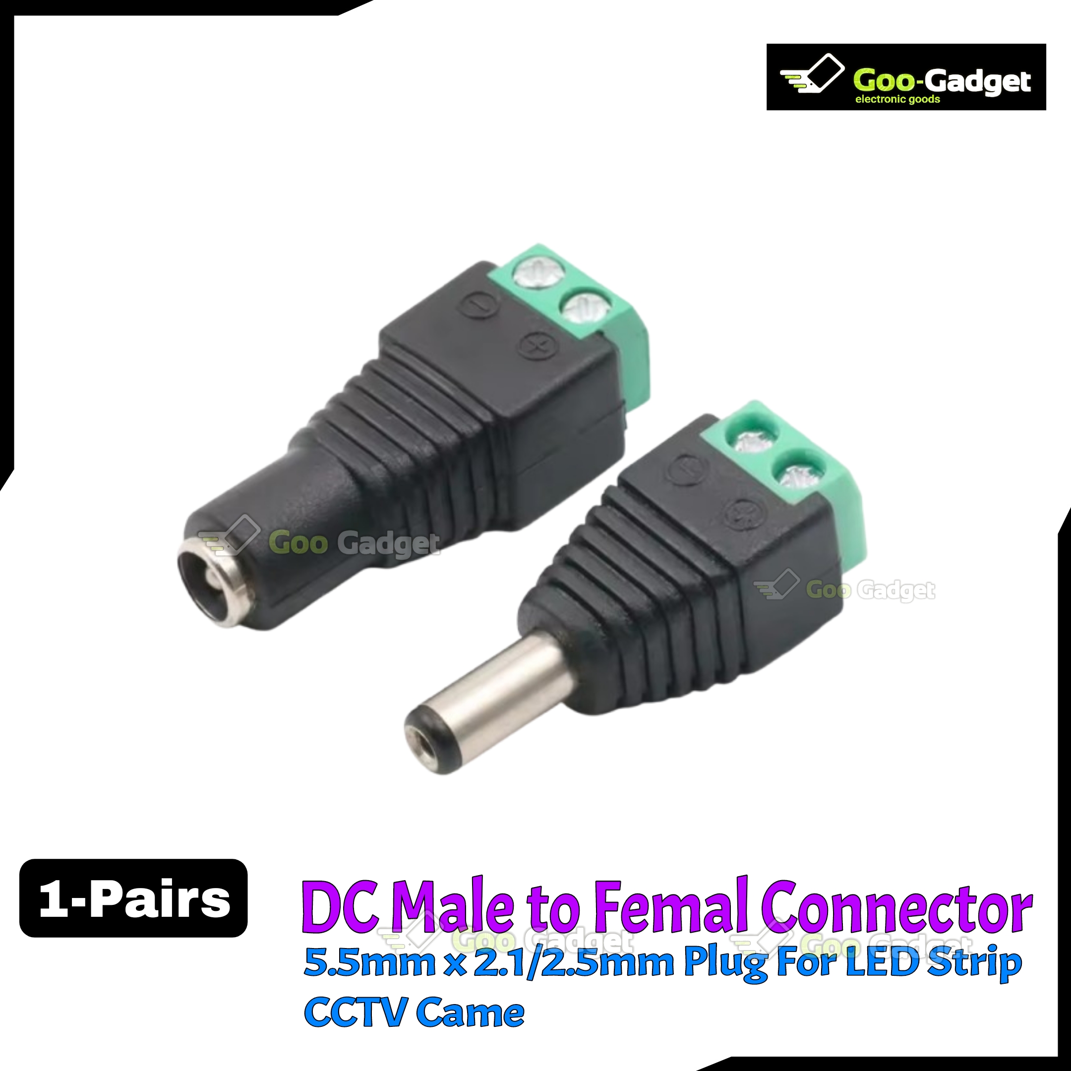 DC Male Female Connector 2.1mm x 5.5mm 1 Pair Adapter Connector
