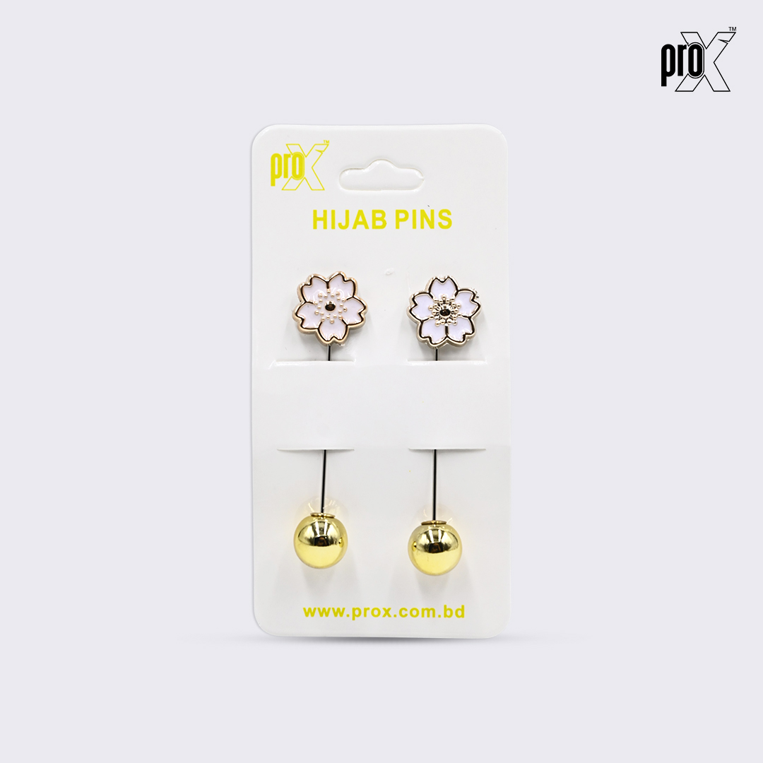 ProX 1 Pair Stick Hijab Pin_HP-501-3_Black & White Flower_img_0