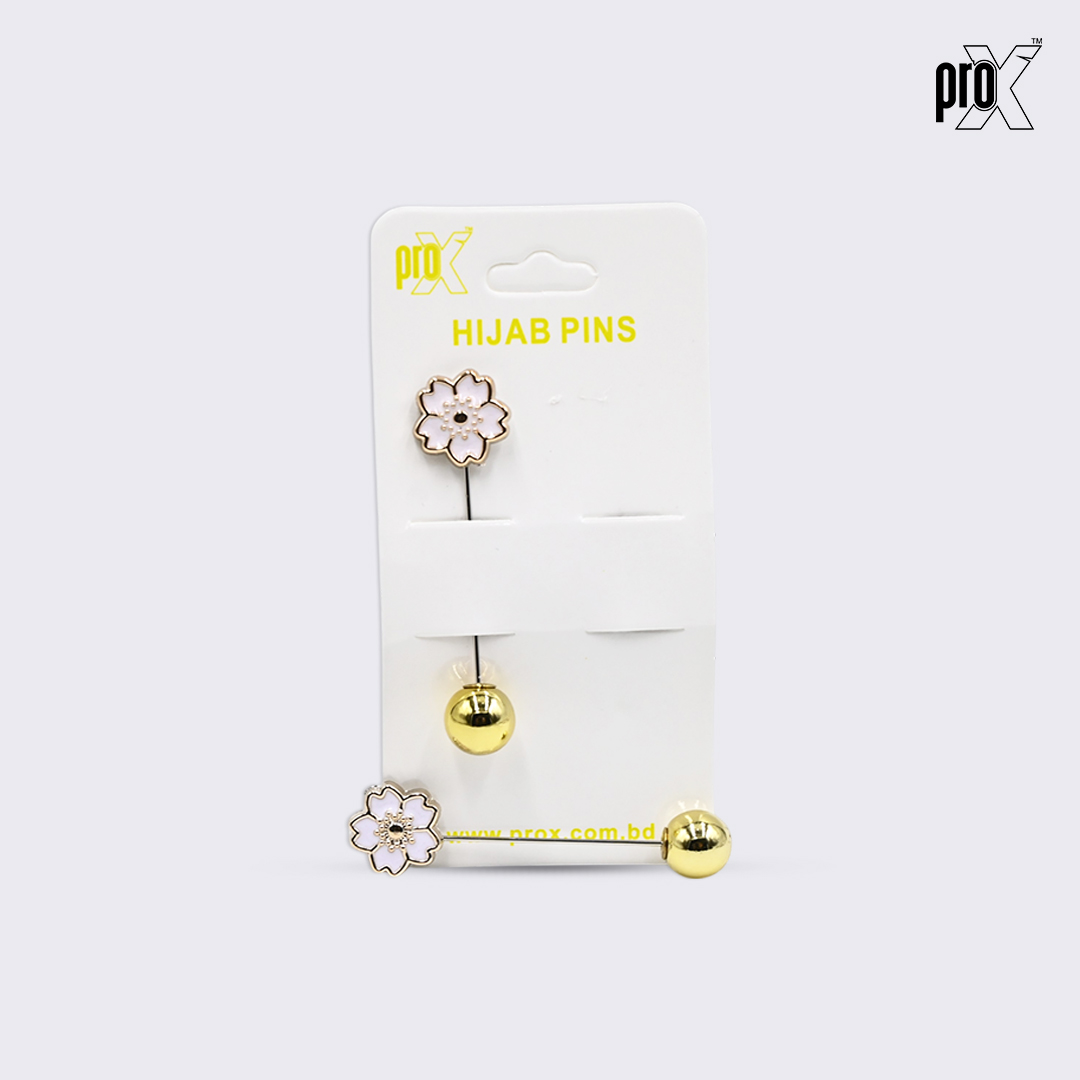 ProX 1 Pair Stick Hijab Pin_HP-501-3_Black & White Flower_img_2