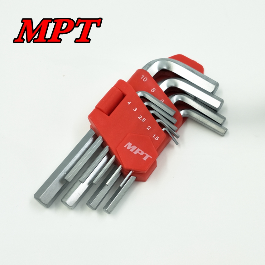 MPT 9pcs Hex Key Set ( Short Arm | Long Arm ), CRV, Chrome plated surface, (1.5-2-2.5-3-4-5-6-8-10 mm); MHA02001-1