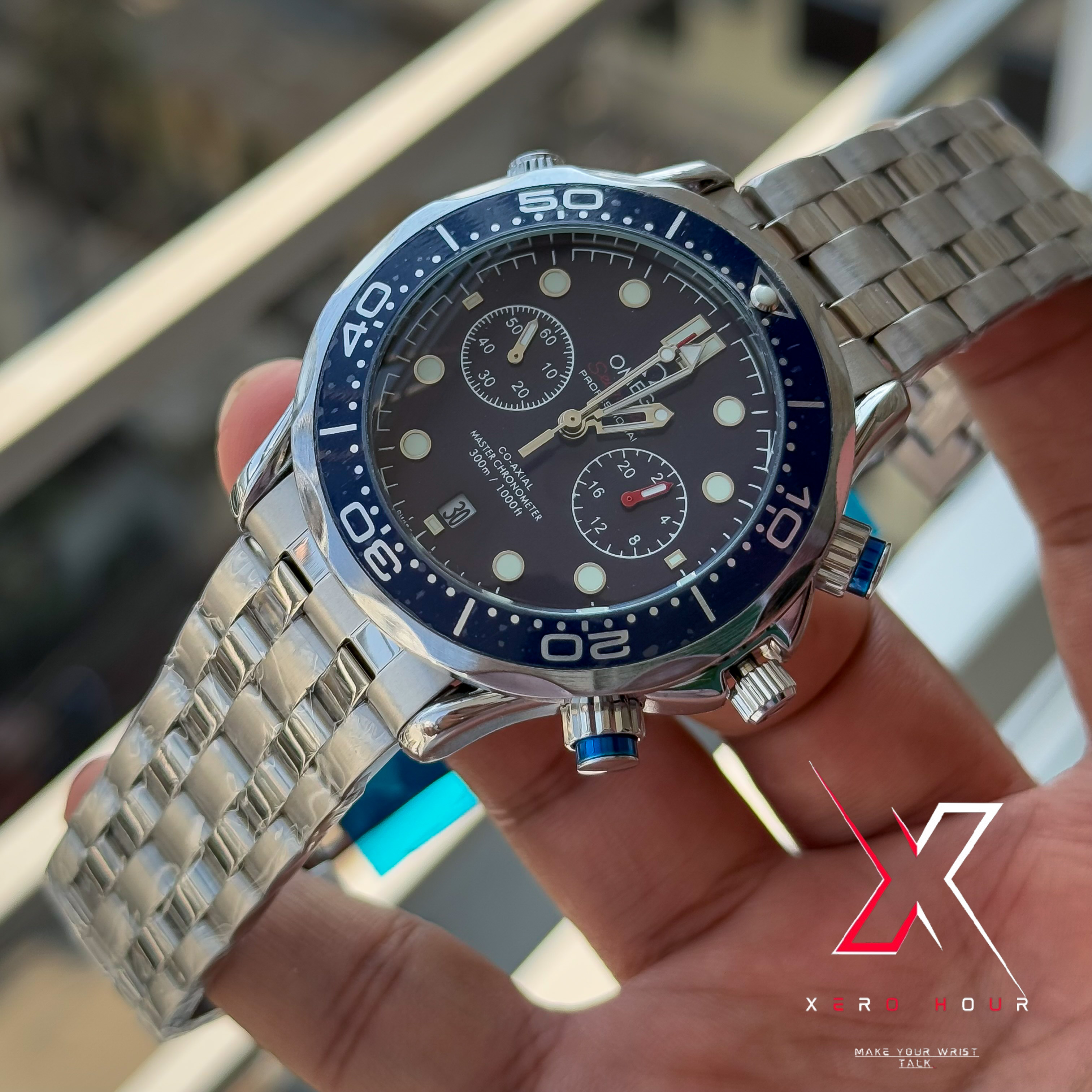 Omega Seamaster Chronograph | Date just | Blue bezel blue dial | AA Grade_img_3