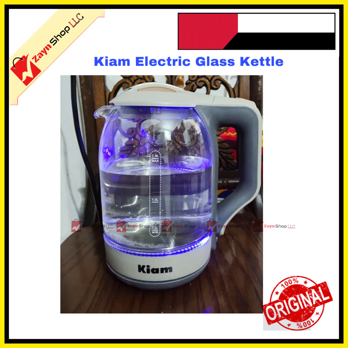 Kiam Electric Glass Kettle - PK824GL/BL-002 - 2L/1.8ltr - Glass Body - Double Dry-Boil Protection - Automatic Over Heat Protection - Kitchenware Electric Kettle_img_1