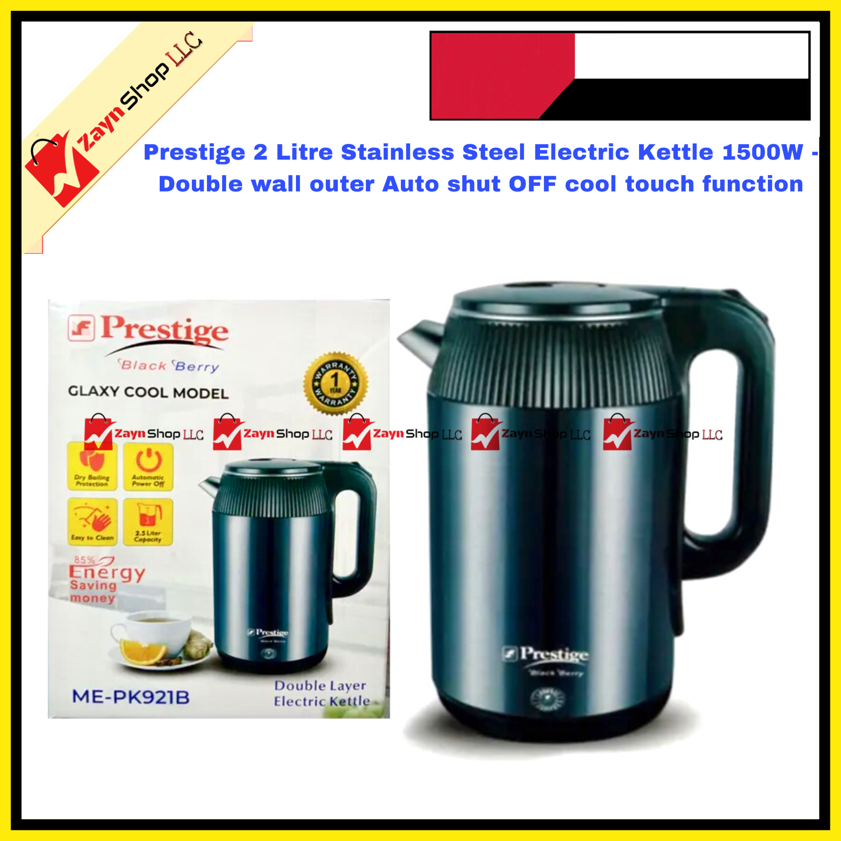 Prestige 2 Litre Stainless Steel Electric Kettle 1500W - Double wall outer Auto shut OFF cool touch function_img_0