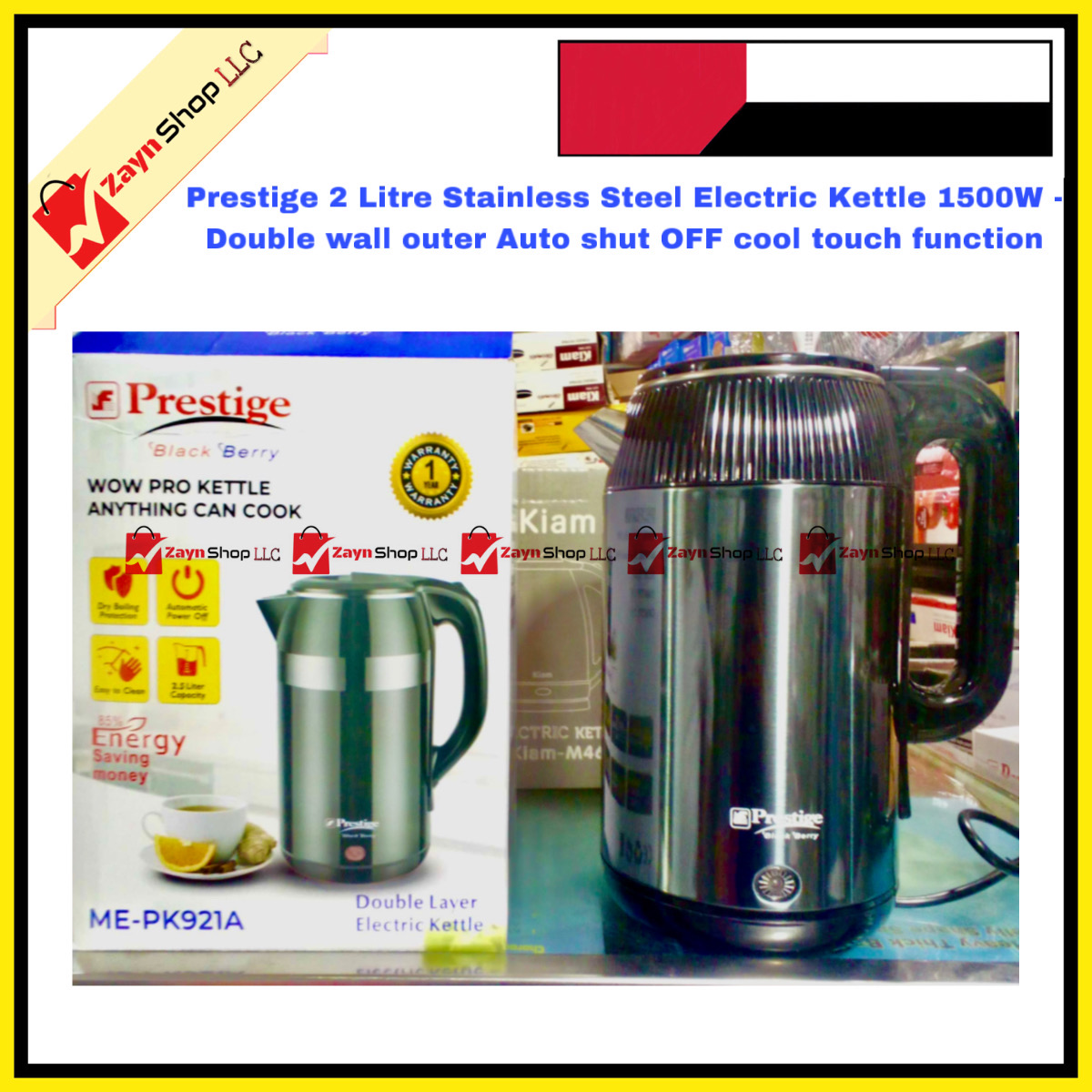 Prestige 2 Litre Stainless Steel Electric Kettle 1500W - Double wall outer Auto shut OFF cool touch function_img_1