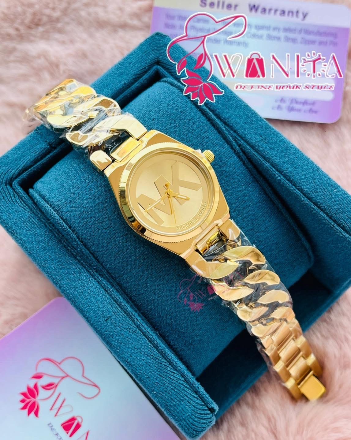 Michael Kors Full Golden Chain Watch(AA Grade)