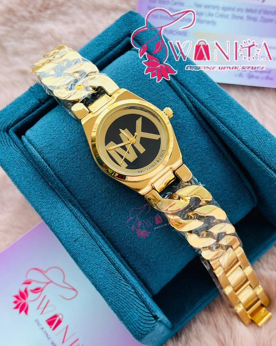 Michael Kors Golden Black Dial Chain Watch(AA Grade)