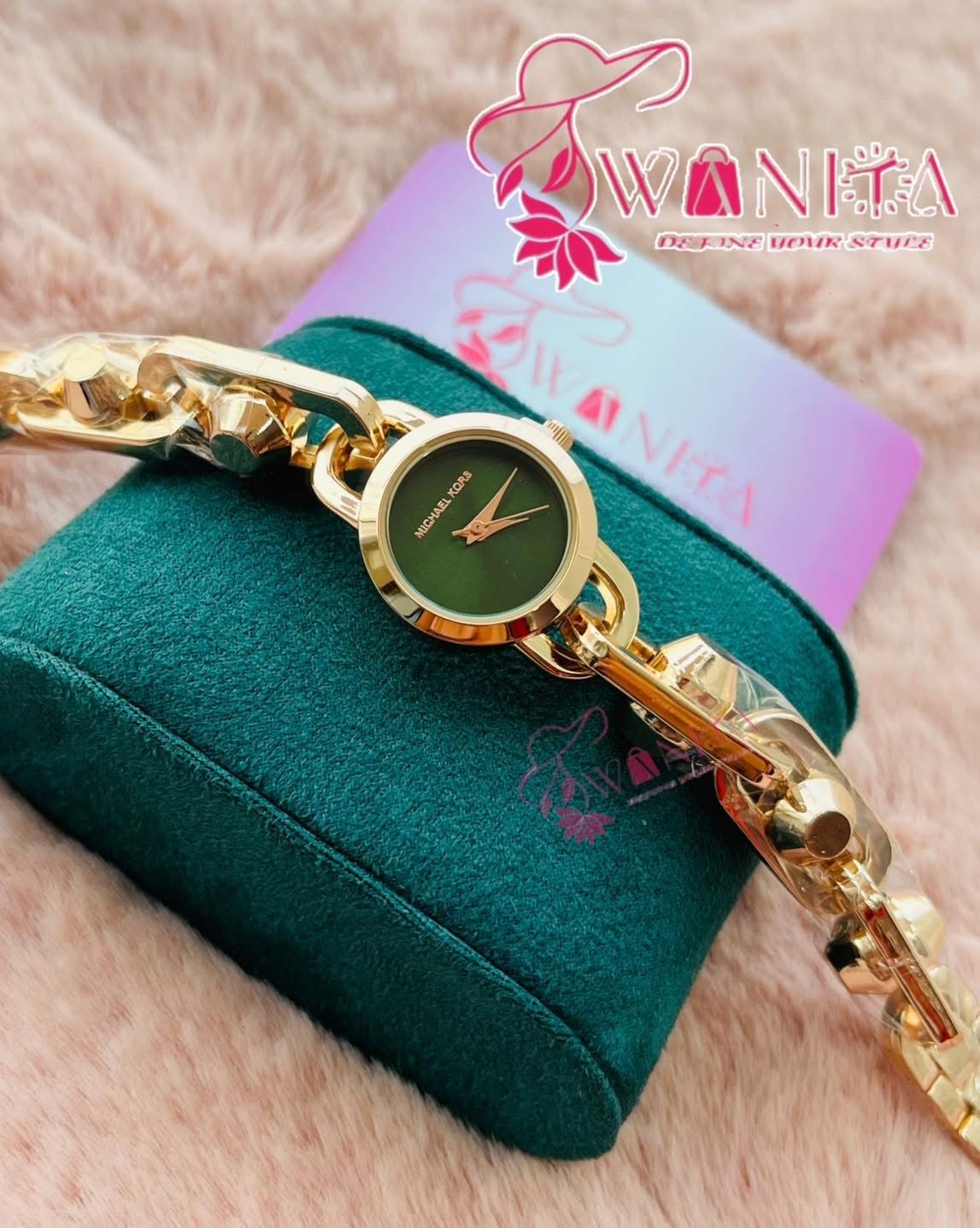 Michael Kors Oleves Green Rose Gold Crisscross Chain watch(AA Grade)