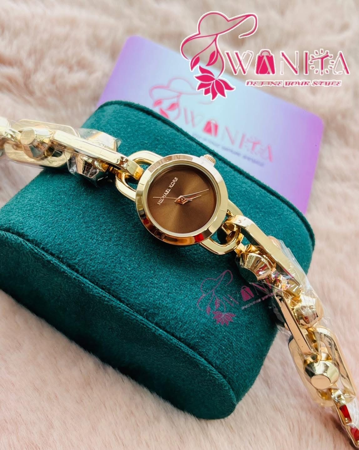 Michael Kors Coffee Dial Rose Gold Crisscross Chain Watch(AA Grade)