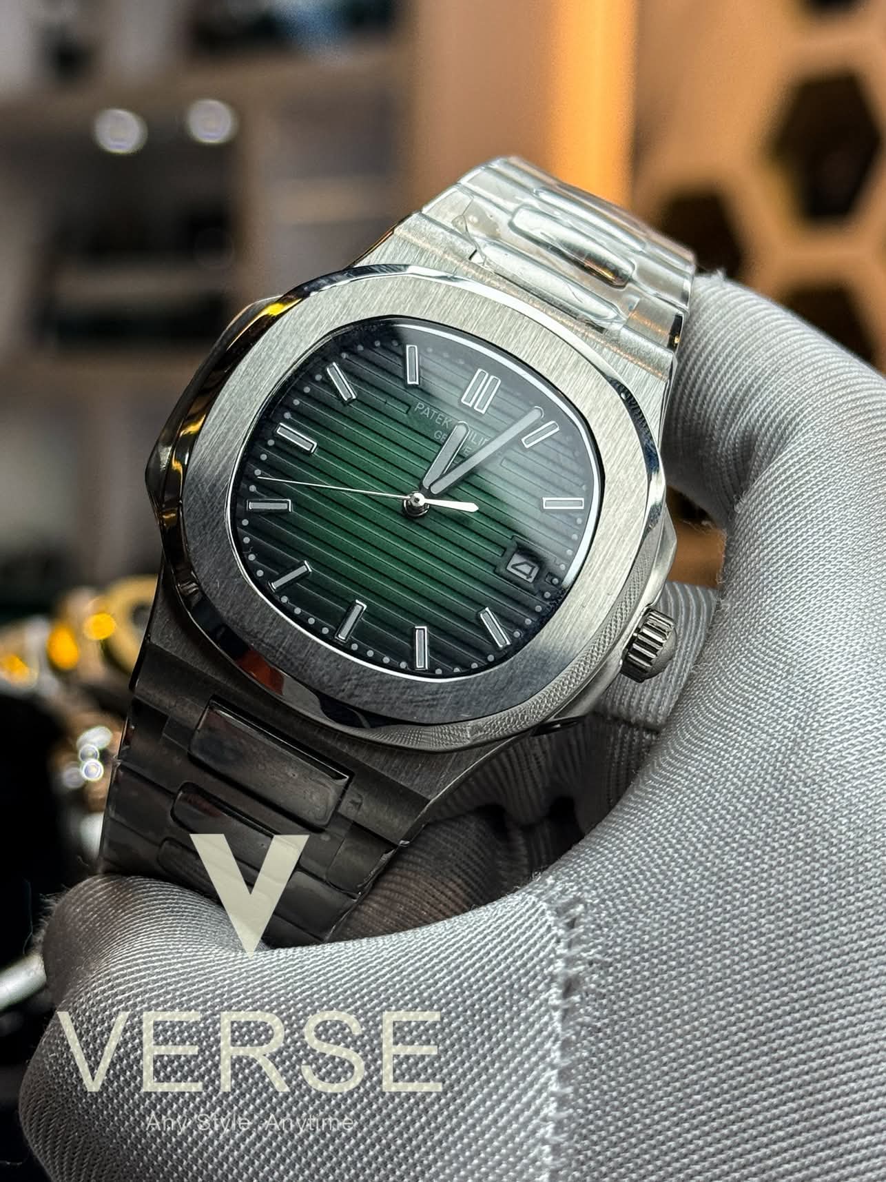 patek auto silver case green dial offer