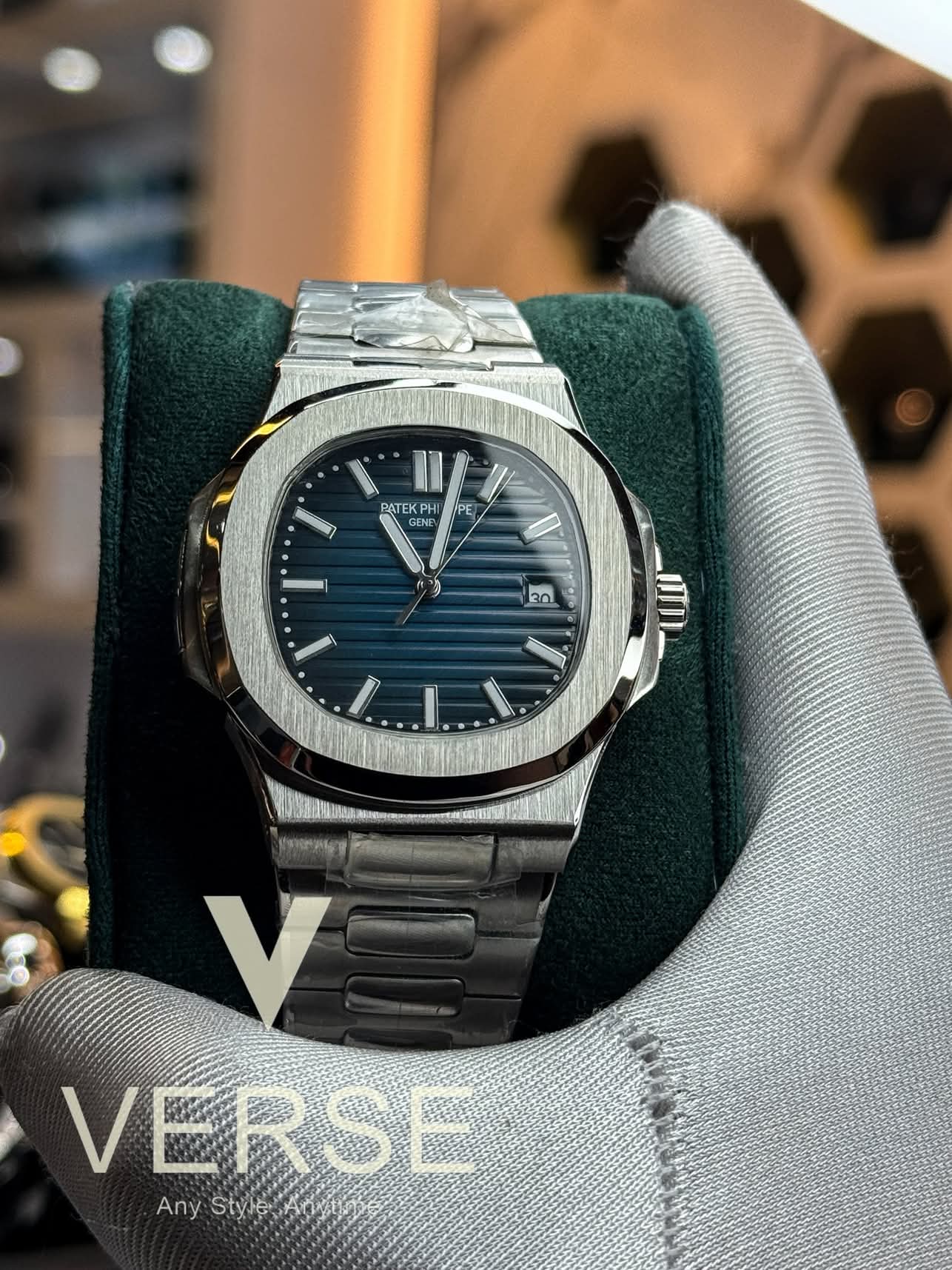 patek auto silver case blue dial offer
