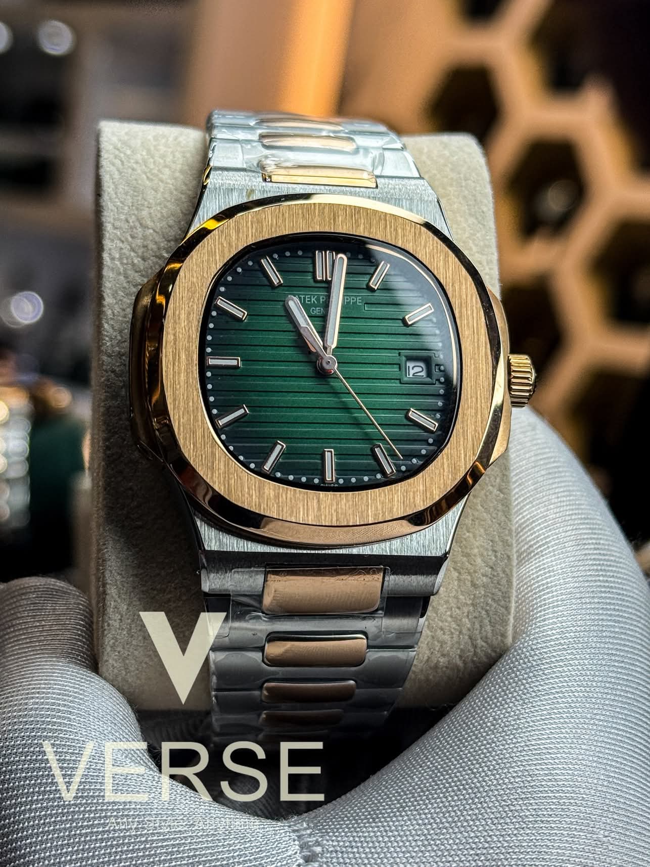 patek auto two tone rosegold case green dial offer