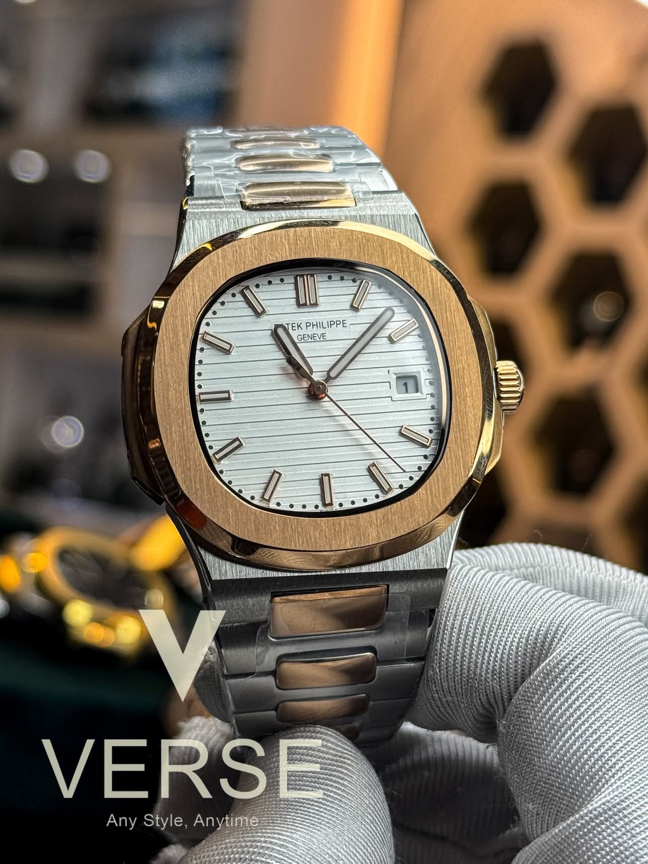 patek auto two tone rosegold case white dial offer