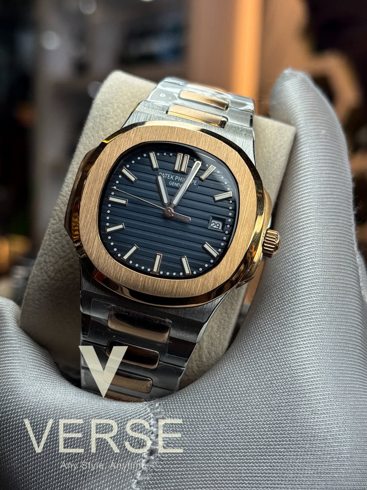 patek auto rosegold case blue dial offer
