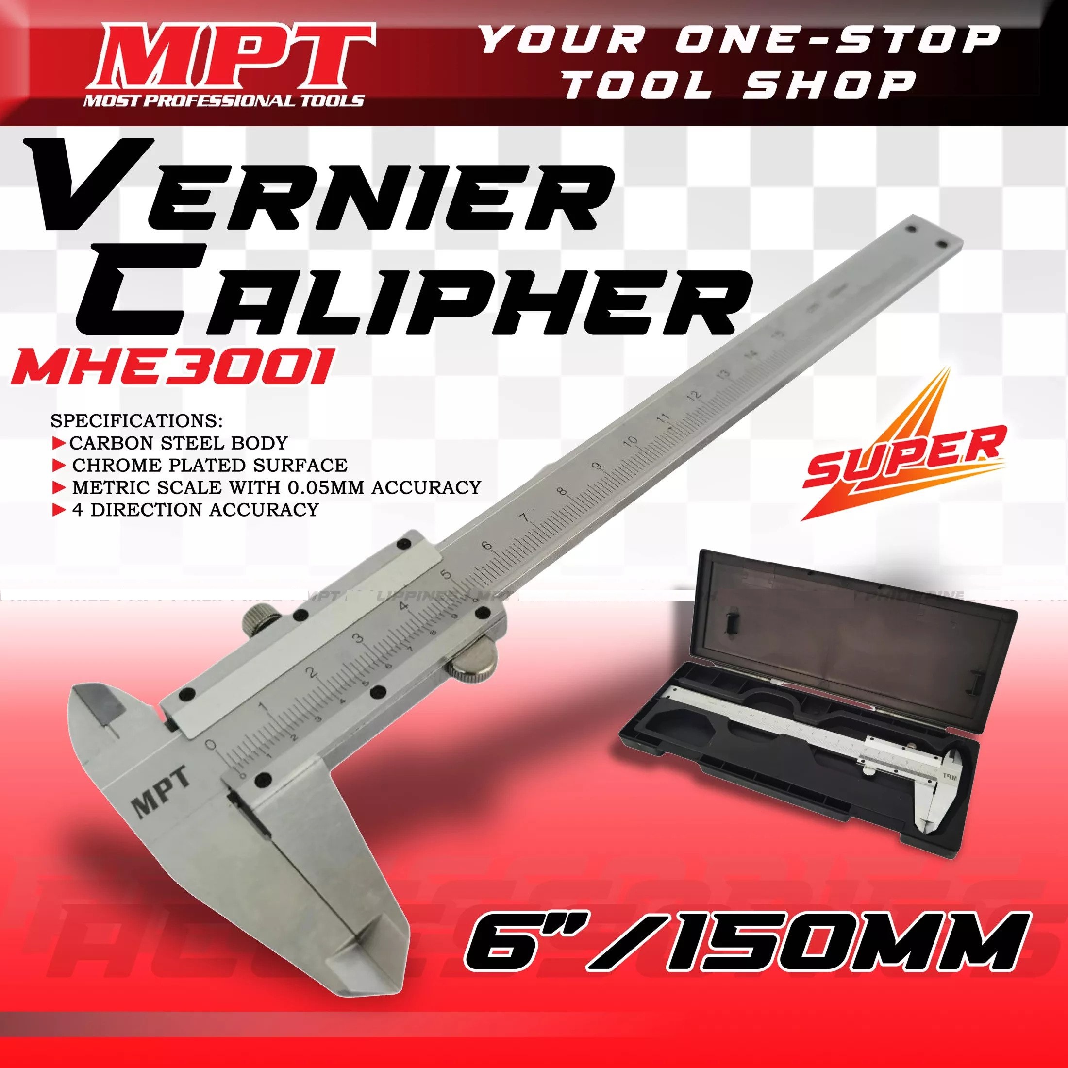 MPT Vernier Caliper 0-150mm( 0-6 Inch ) Chrome Plated Four-way Measurement; MHE03001_img_1