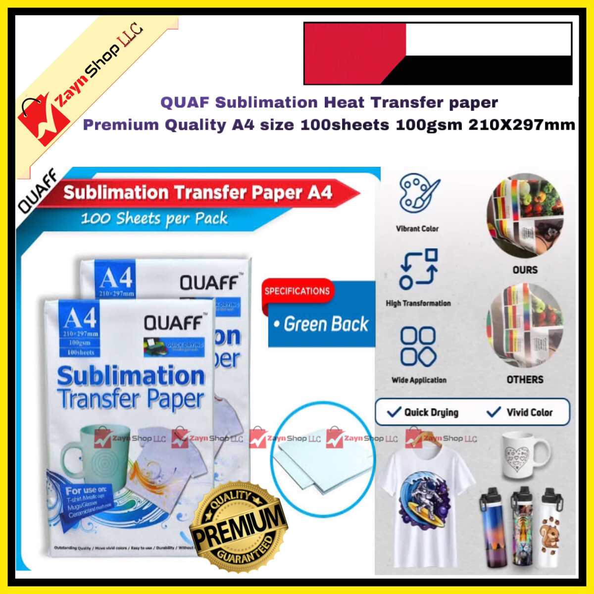 QUAF Sublimation Heat Transfer paper Premium Quality A4 size 100sheets 100gsm 210X297mm_img_1