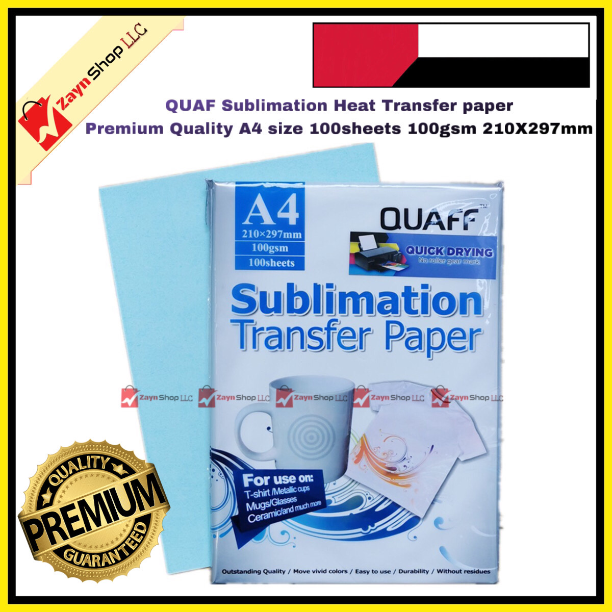 QUAF Sublimation Heat Transfer paper Premium Quality A4 size 100sheets 100gsm 210X297mm_img_0