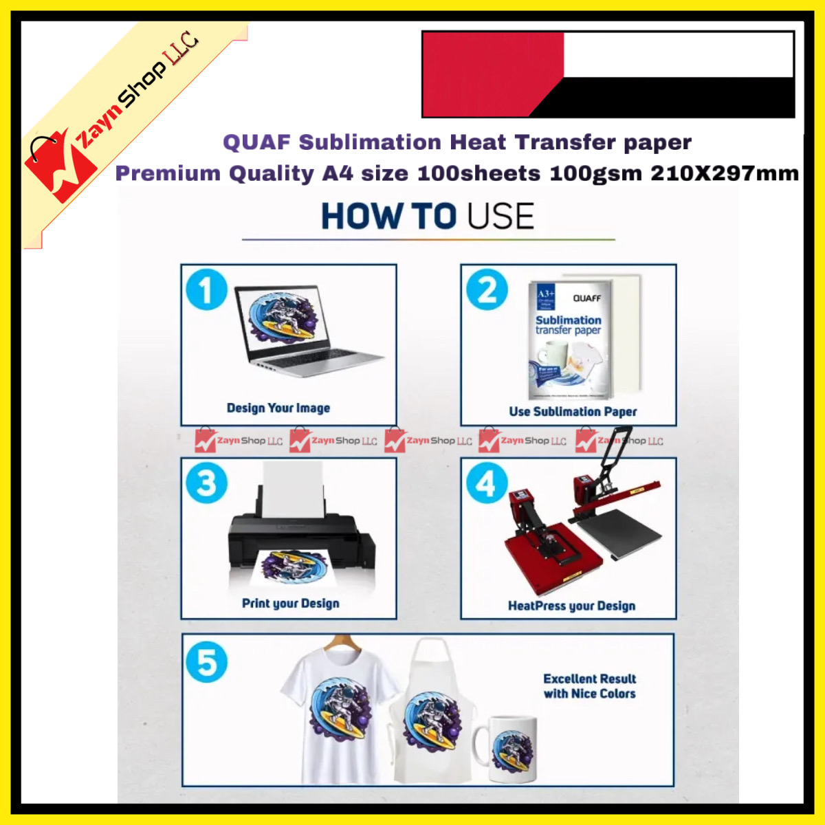QUAF Sublimation Heat Transfer paper Premium Quality A4 size 100sheets 100gsm 210X297mm_img_2