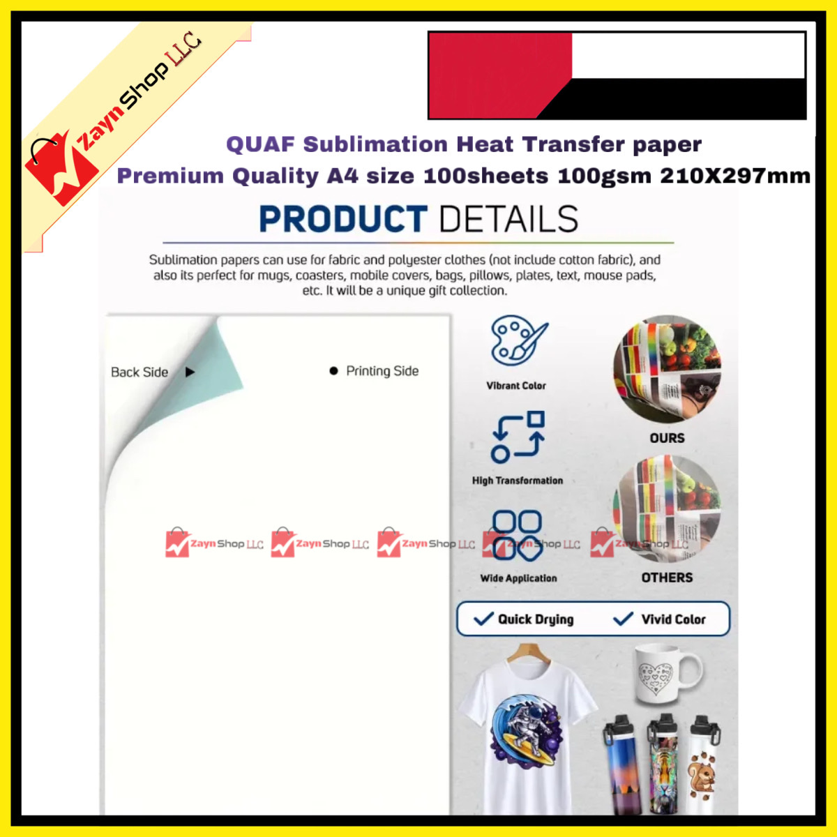QUAF Sublimation Heat Transfer paper Premium Quality A4 size 100sheets 100gsm 210X297mm_img_3