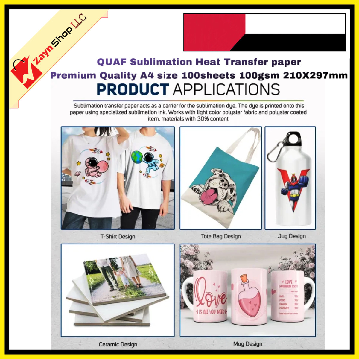 QUAF Sublimation Heat Transfer paper Premium Quality A4 size 100sheets 100gsm 210X297mm_img_4