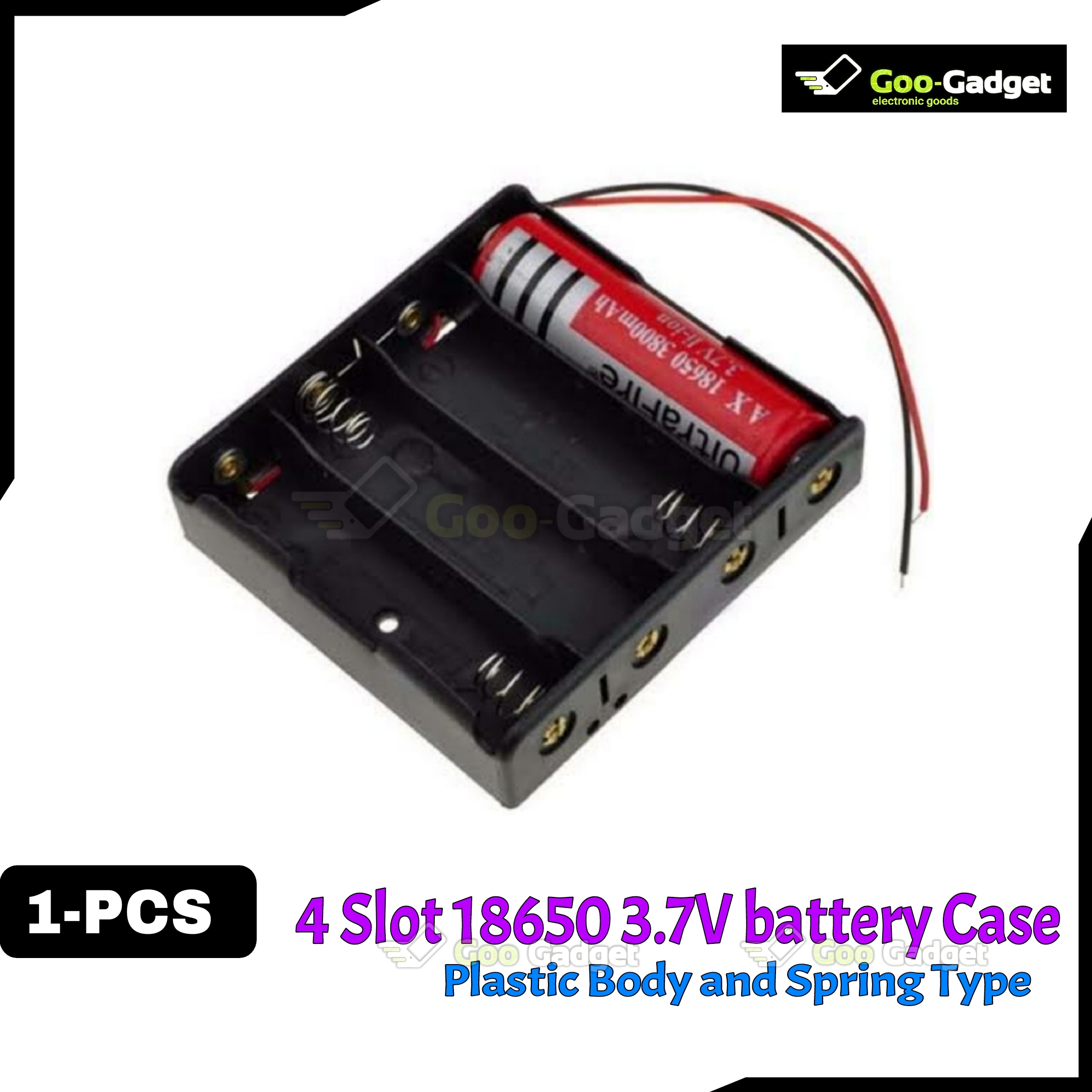 4S 18650 Battery Holder Case | 4 slot 14.8V Lithium-Ion Battery Box with 6-Inch Wire Leads for DIY Projects