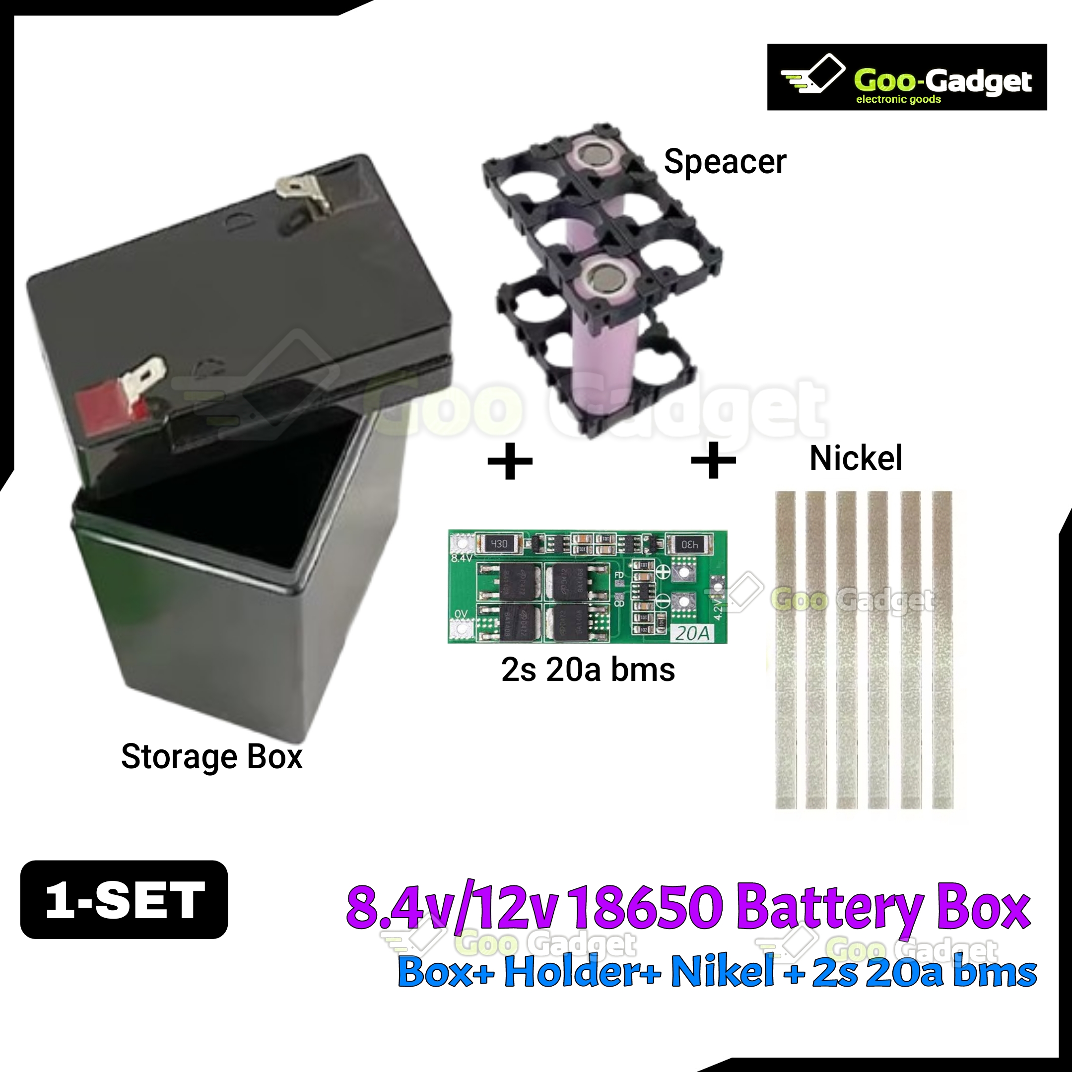 18650 Battery Pack Kit (8.4V / 12.6V) with Storage Box + Spacer + Nickel + 2S/3S 20A BMS – 6 Cell Holder_img_0