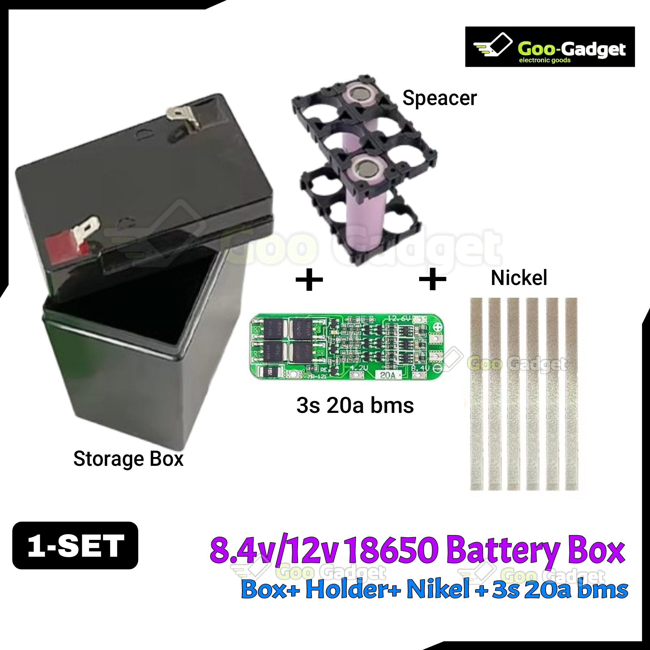 18650 Battery Pack Kit (8.4V / 12.6V) with Storage Box + Spacer + Nickel + 2S/3S 20A BMS – 6 Cell Holder_img_1