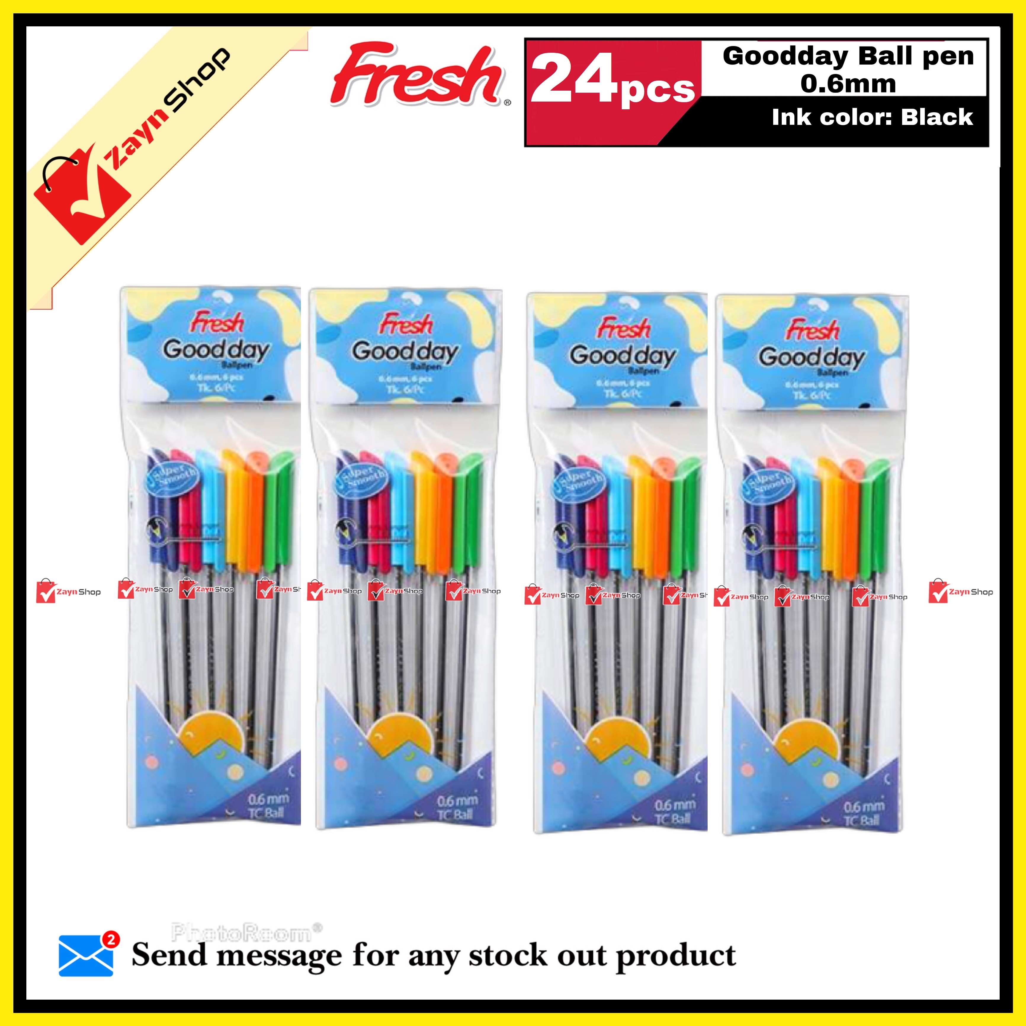 Fresh Good Day Ball Pen 0.6 mm Black Ink 24 pcs Random color body_img_0