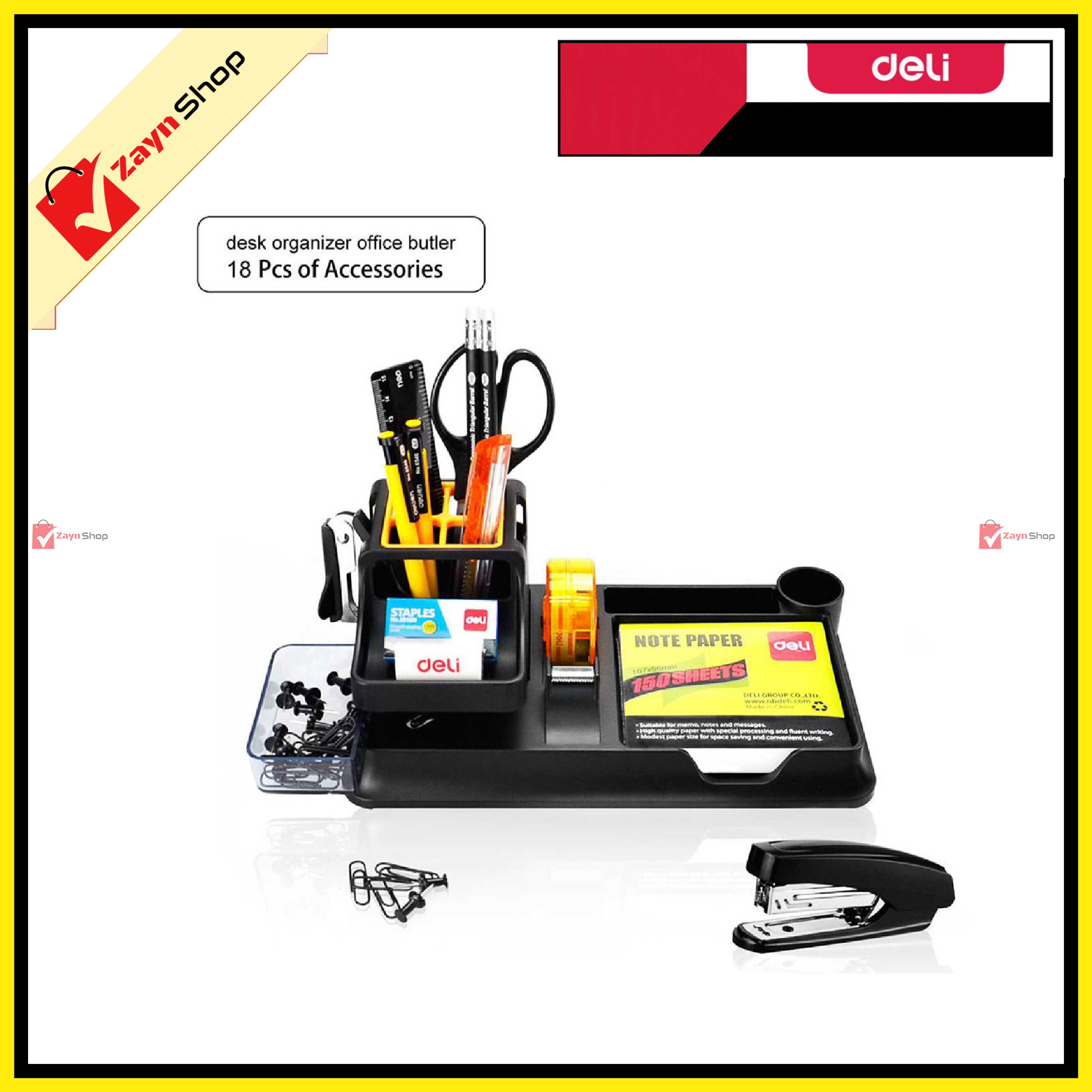 Deli 38252A Desk Organizer (Includes 17 pieces of stationery items) Black_img_1