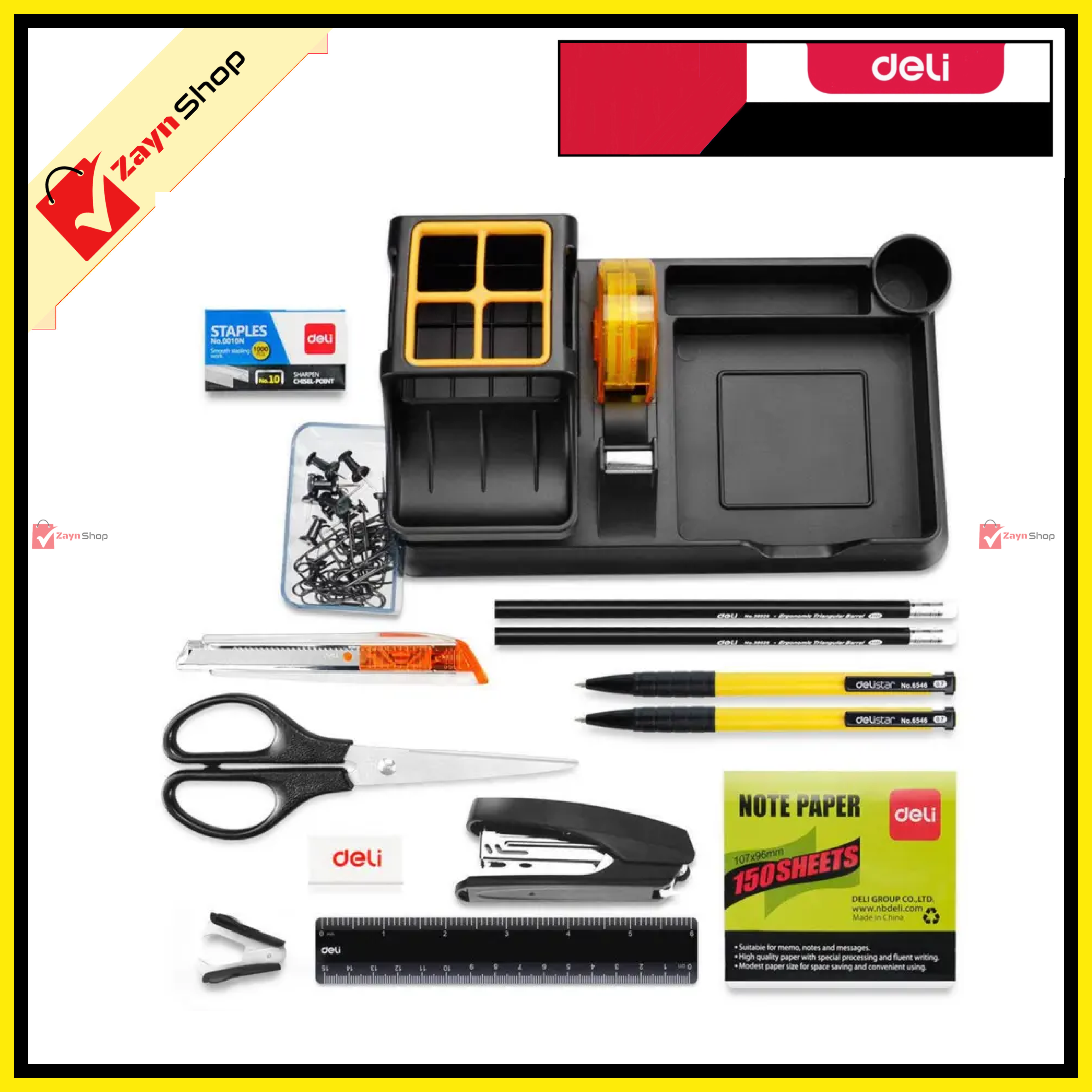 Deli 38252A Desk Organizer (Includes 17 pieces of stationery items) Black_img_0