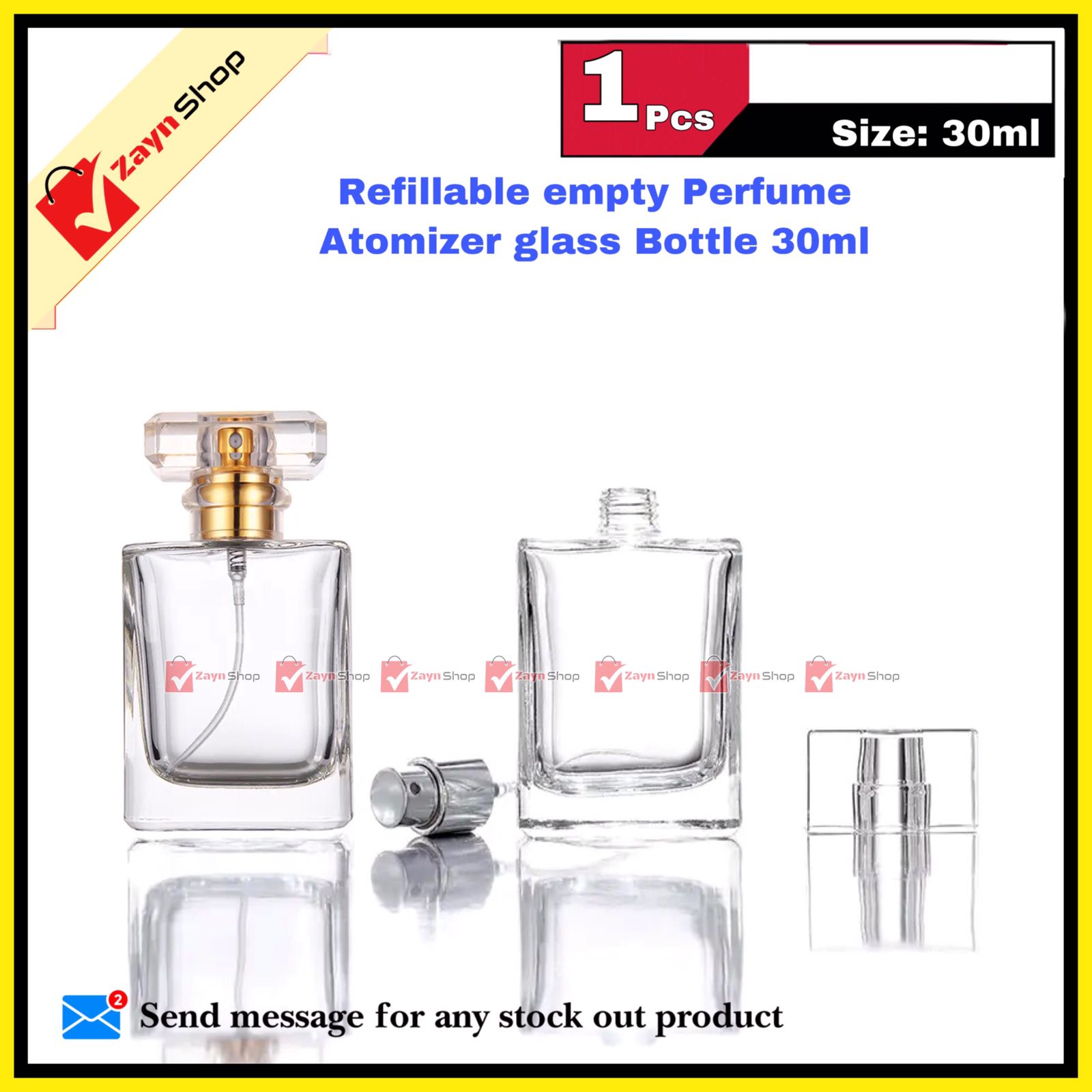 Empty Perfume Atomizer Refillable Spray 30ml Bottle 1pcs - Transparent Glass Square Shape - Very Comfortable and Fashionable_img_1